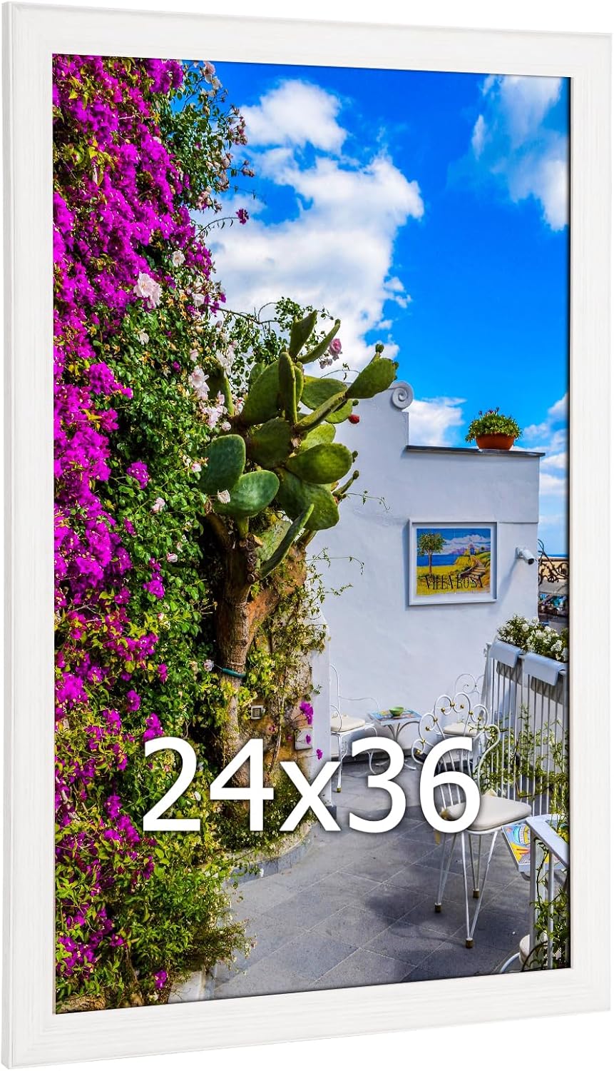 Wood 24x36 Poster Frame White, Modern Natural Woodgrain 36x24in Picture Frame, Rustic Wooden 24 x 36 inch Gallery Wall Photo Poster Frame with HD Plexiglass, Horizontal Vertical Wall Mounting Display