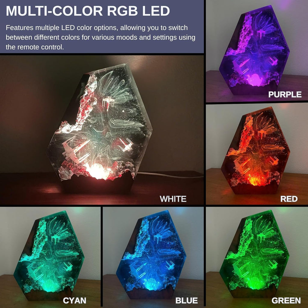 Galaxy Space Resin Lamp – Resin Art Night Light with 16 Color LED, USB Powered Desk Lamp with Wooden Base & Remote,Handmade Gift for Christmas, New Year