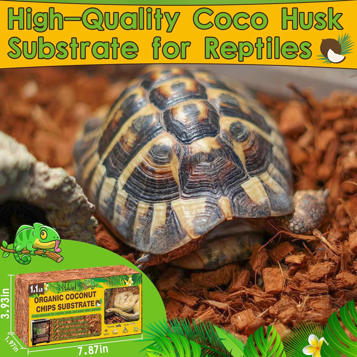 Halatool 2Pack Snake Bedding Natural Coconut Chips Substrate Coco Husk for Reptiles Tank Terrarium Substrate for Ball Python Frog Gecko Hermit Crab Tortoise