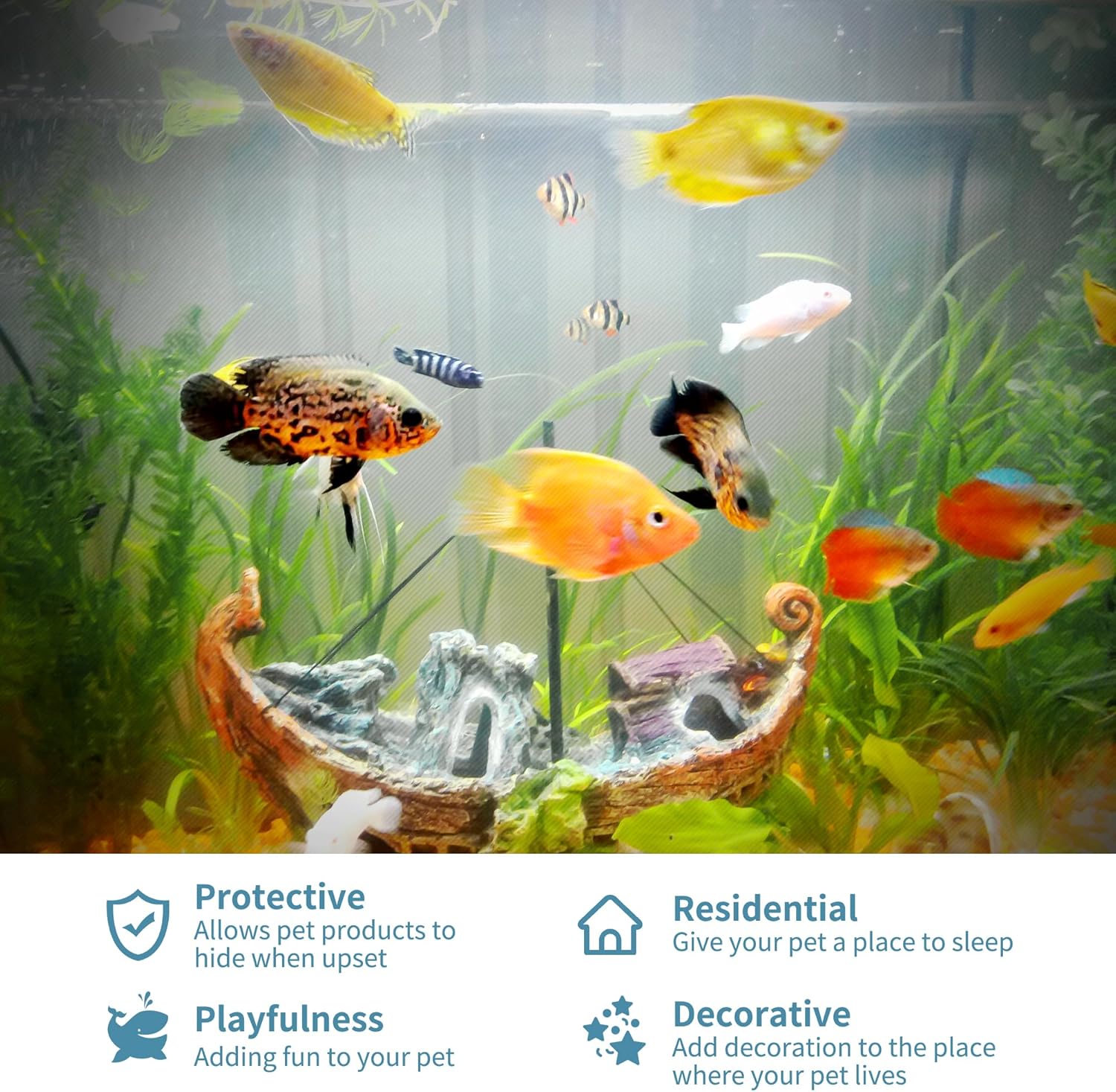 Hide Cave Aquarium Decorations-Premium Resinous Natural Hideout Fit for Aquariums & Terrariums, Reptiles, Amphibians, Fish Playground