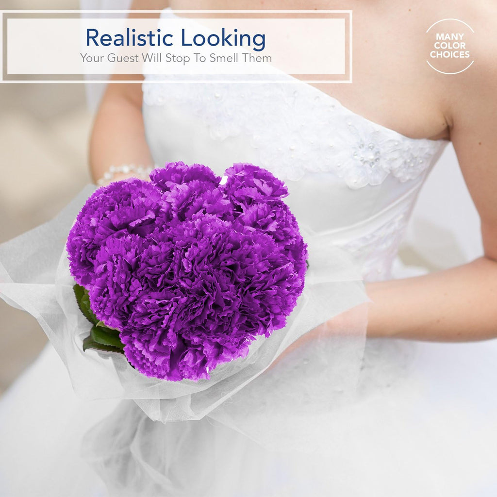 Royal Imports Artificial Carnations, Silk Faux Flowers, for Funeral Arrangements, Wedding Bouquets, Cemetery Wreaths, DIY Crafts - 100 Single 5" Stems - Purple