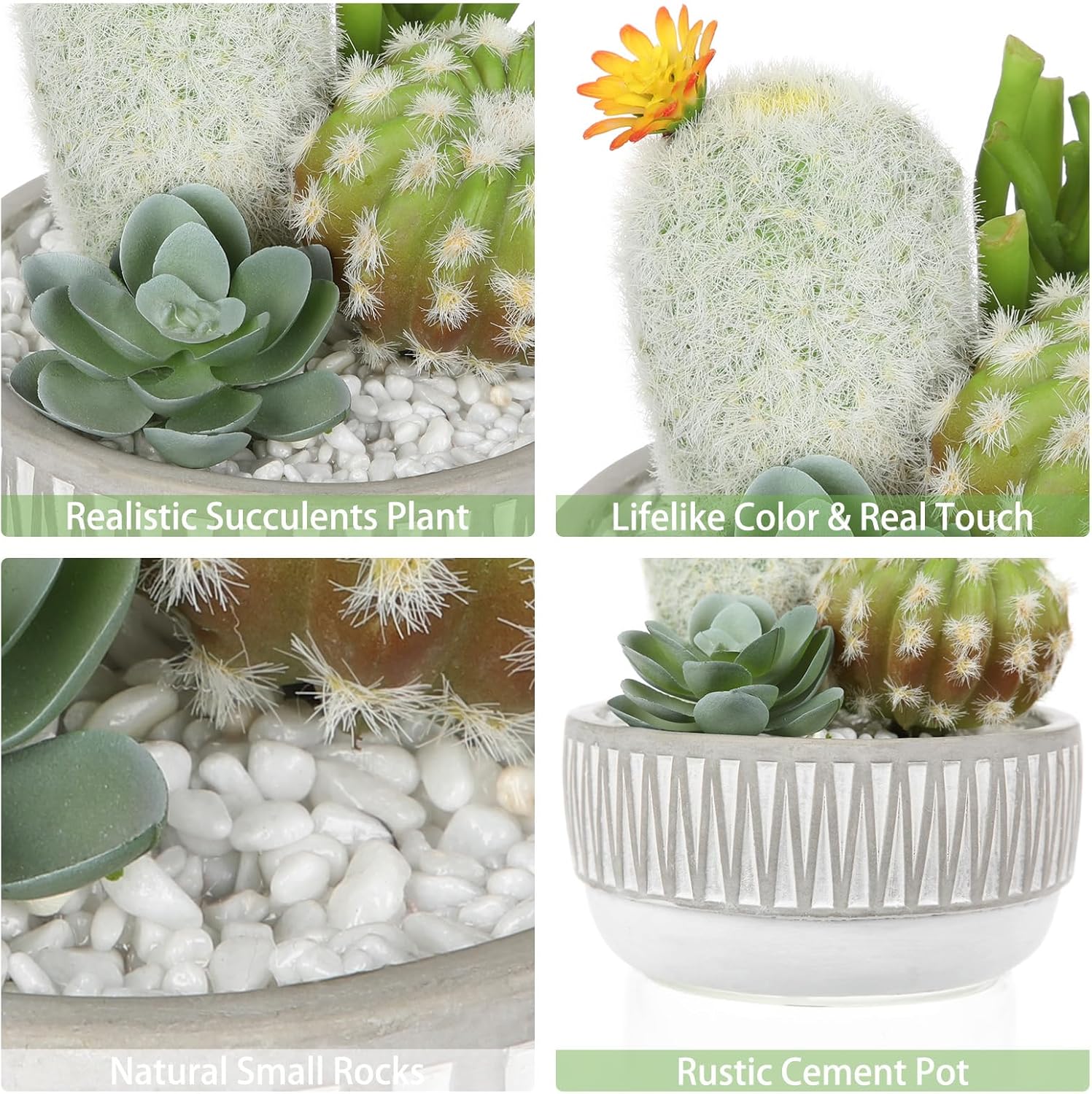 Artificial Cactus Plants Indoor, 5.5" Assorted Small Faux Succulent in Pots Fake Potted Desk Plant with Concrete Bowl Mini Succulents Artificial Cactus Decor for Home Office Bathroom Table Shelf