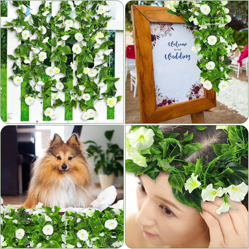 AirSun Artificial Morning Glory Flower Vines, 2pcs 15Feet Hanging Plants Silk Garland Fake Green Plant Home Garden Wall Fence Indoor Outdoor Wedding Birthday Decor