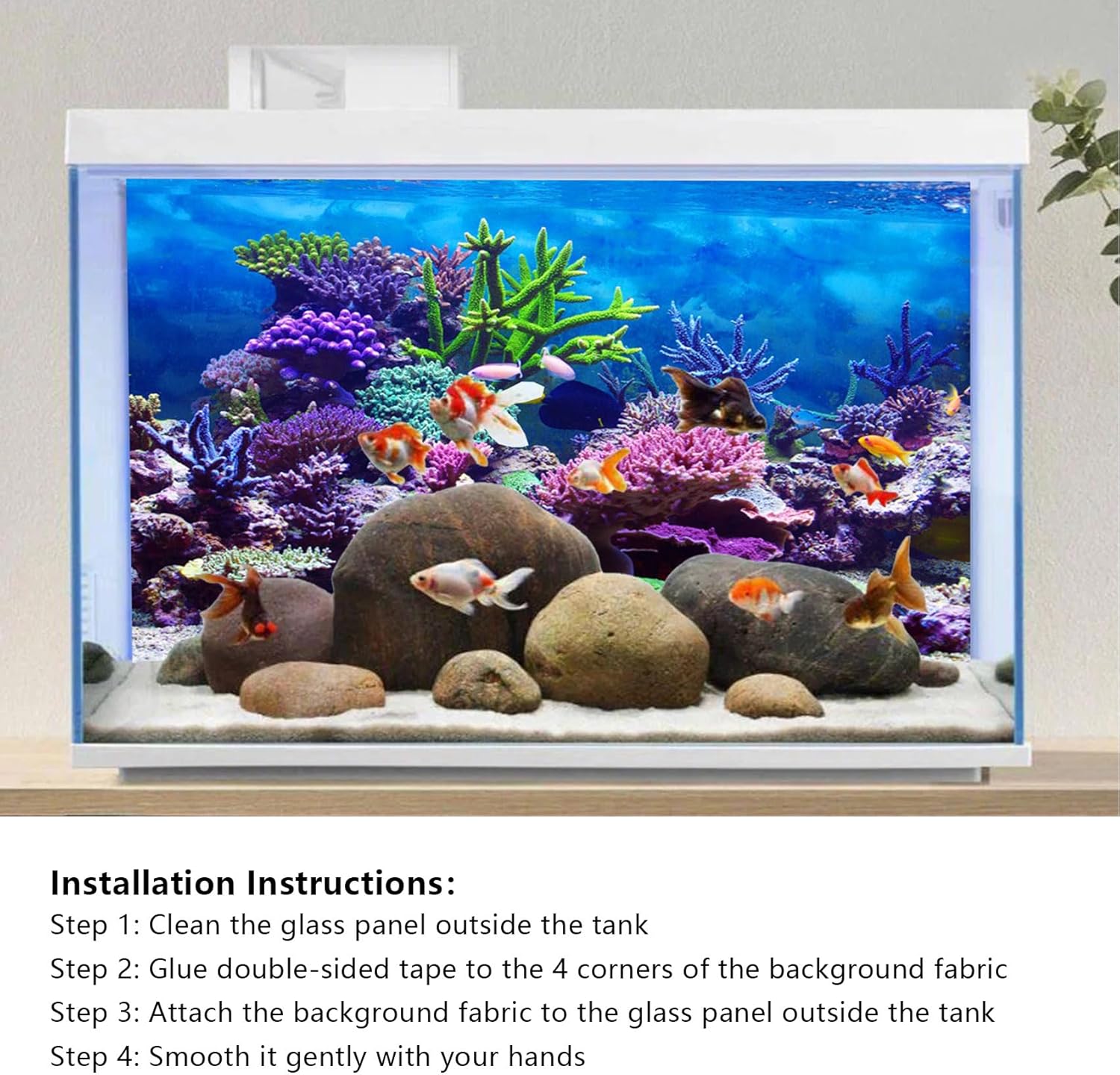 YongFoto Ocean Theme Fish Tank Background 72x24 inch Coral Seaweed Reef Rock Tropical Fish Underwater Sea World Polyester Backdrop Reptile Habitat Terrarium Aquarium Background
