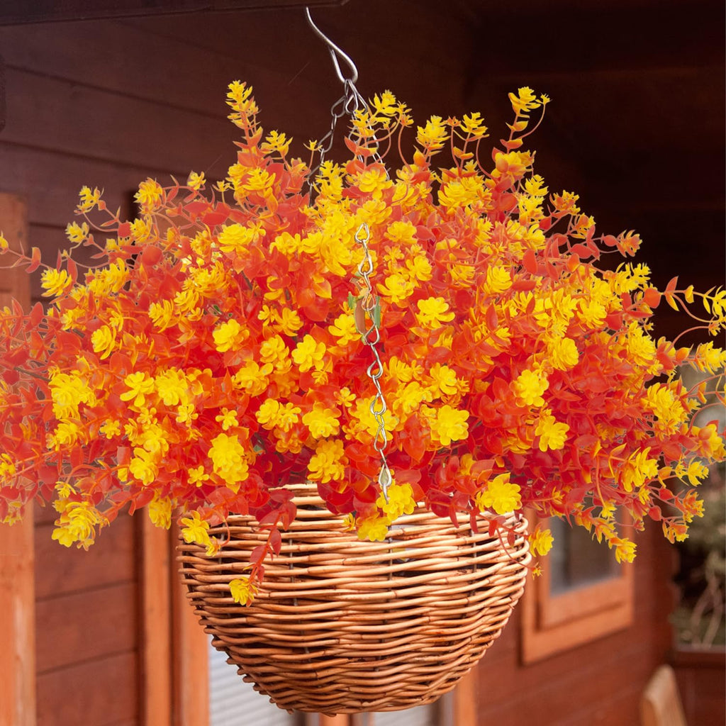 12 Bundles Artificial Fall Flowers for Outdoors, Artificial Plants UV Resistant Fall Fake Mums Plants for Outside Halloween Christmas Porch Decoration ecorations (Fall Orange)