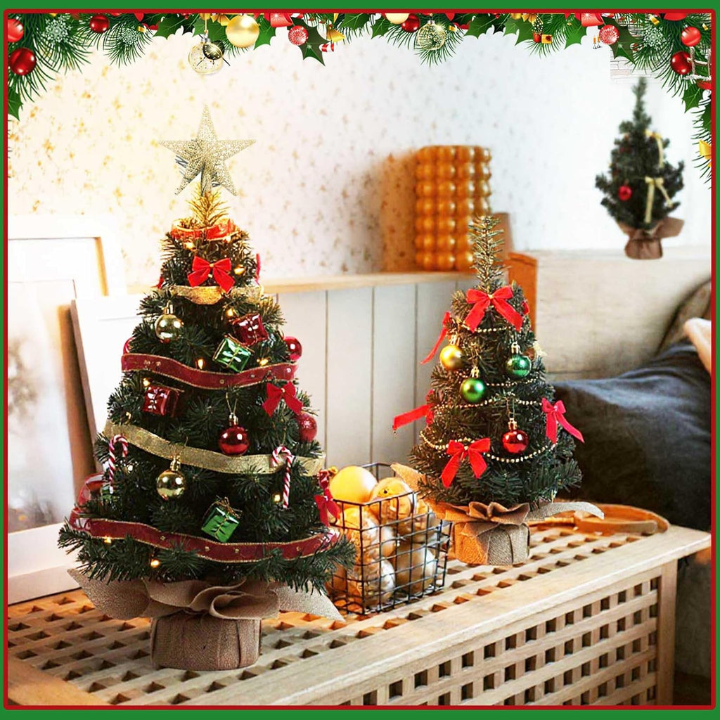 Libima 20 Pieces Tabletop Mini Christmas Tree 15.7" 11.8" 7.9" Artificial Green Xmas Pine Tree Christmas Decorations for Home Miniature Trees with Linen Base for Dining Kitchen Desk Home
