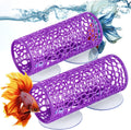 Honeydak 2 Pcs Betta Fish Tank Accessories Betta Tunnel Fish Toys Safe Hollow Hammock Cave Aquarium Decor with Suction Cups for Small Shrimp Reptile Guppies(Purple,Hideout Tube)