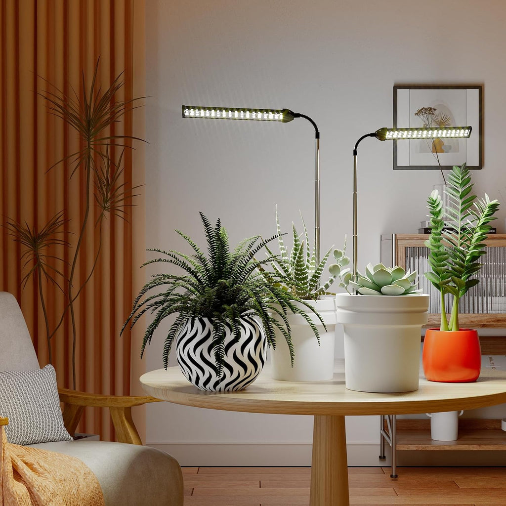 LED Grow Light 2 Pack, 6000K White Full Spectrum 144 LED Gooseneck Growing Lamp for Indoor Plants Growth,4 8 12 18Hrs Timer & Brightness Changeable,Insert Pole Extendable 4-10''