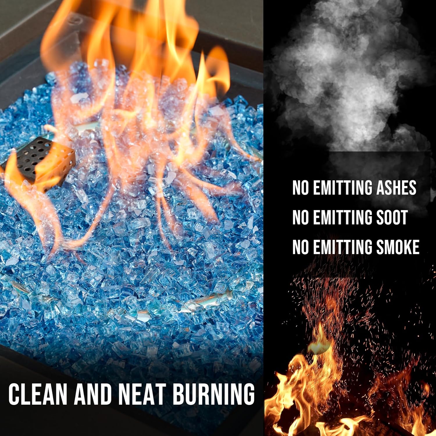 Skyflame High Luster 10-Pound Regular Fire Glass for Fire Pit Fireplace Garden Landscaping Pacific Blue 1/4" Size