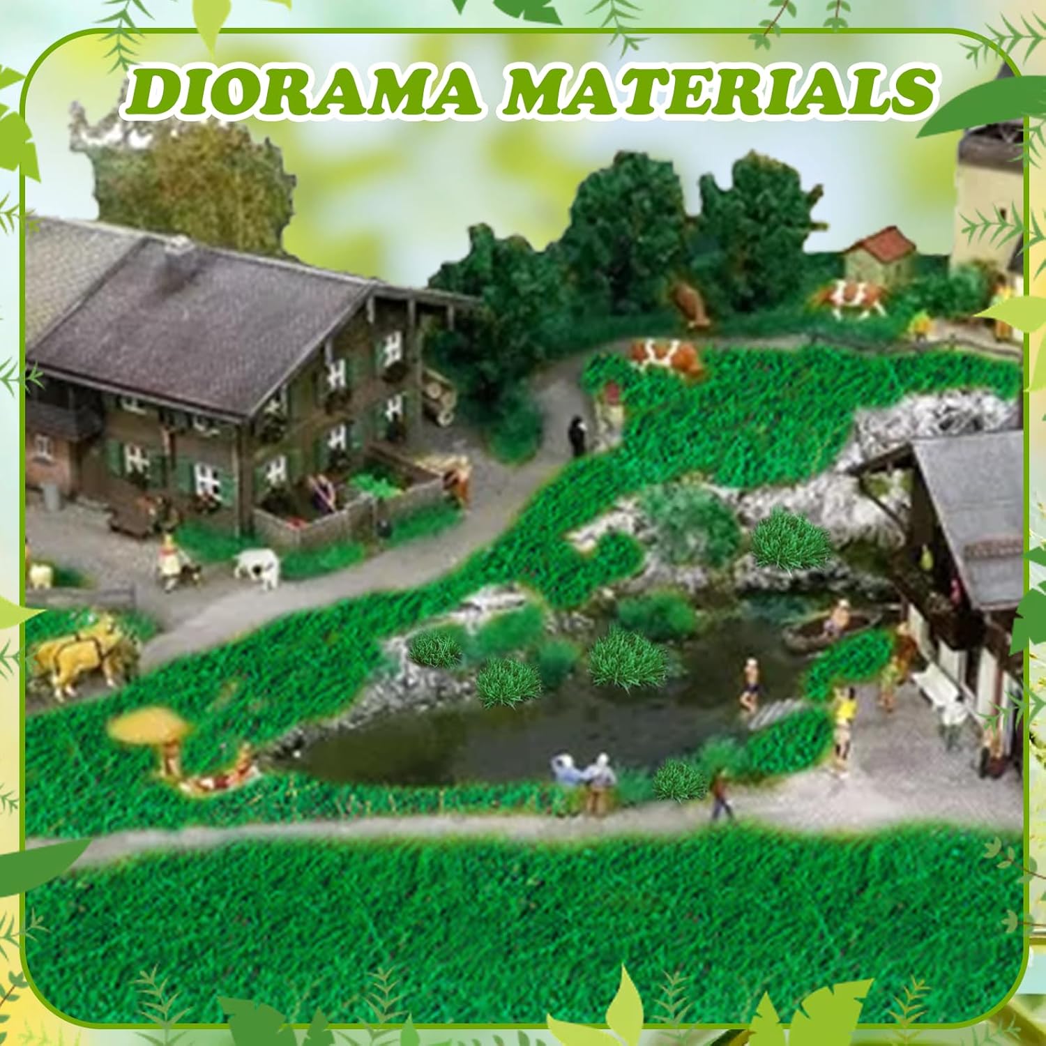Warmtree Hand Torn Model Grass Tufts for Miniature Scenery Applicable for N & HO Scale for Train Layouts, Diorama Supplies, and Architectural Models(Grass Green)