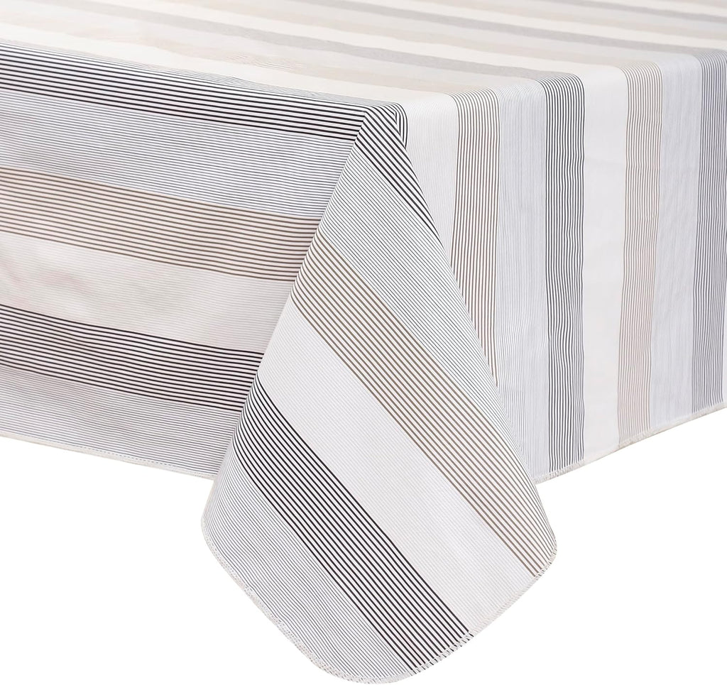 Walrus Heavy Duty Vinyl Tablecloth with Flannel Backing Waterproof Oil-Proof Plastic Table Cloth Stain-Resistant Wipeable Rectangle or Square Table Cover for Indoor and Outdoor (Line,60x84 Inch)