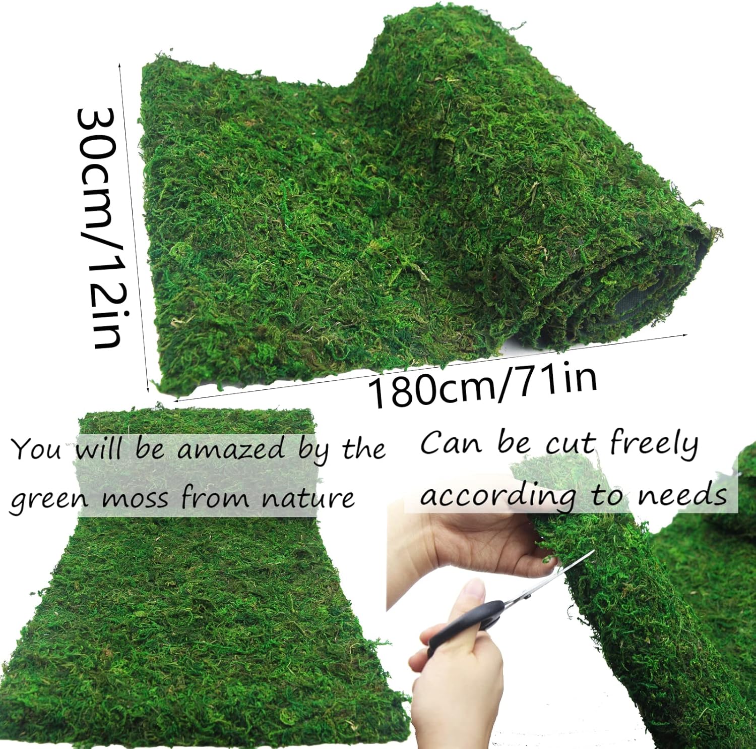 Moss Table Runner Dried Moss Roll for Crafts Fairy Gardens Wedding Woodland Decor 12" x 71" Preserved Green Moss Mat for Table Decoration Carpet Grass Wall 30x180cm
