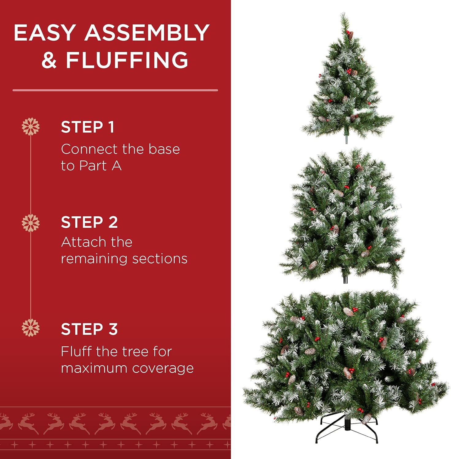 Best Choice Products Christmas Tree Pre-Lit, Pre-Decorated Artificial 9ft Frosted Pine Holiday Decoration w/Frosted Tips, Pine Cones, Berries