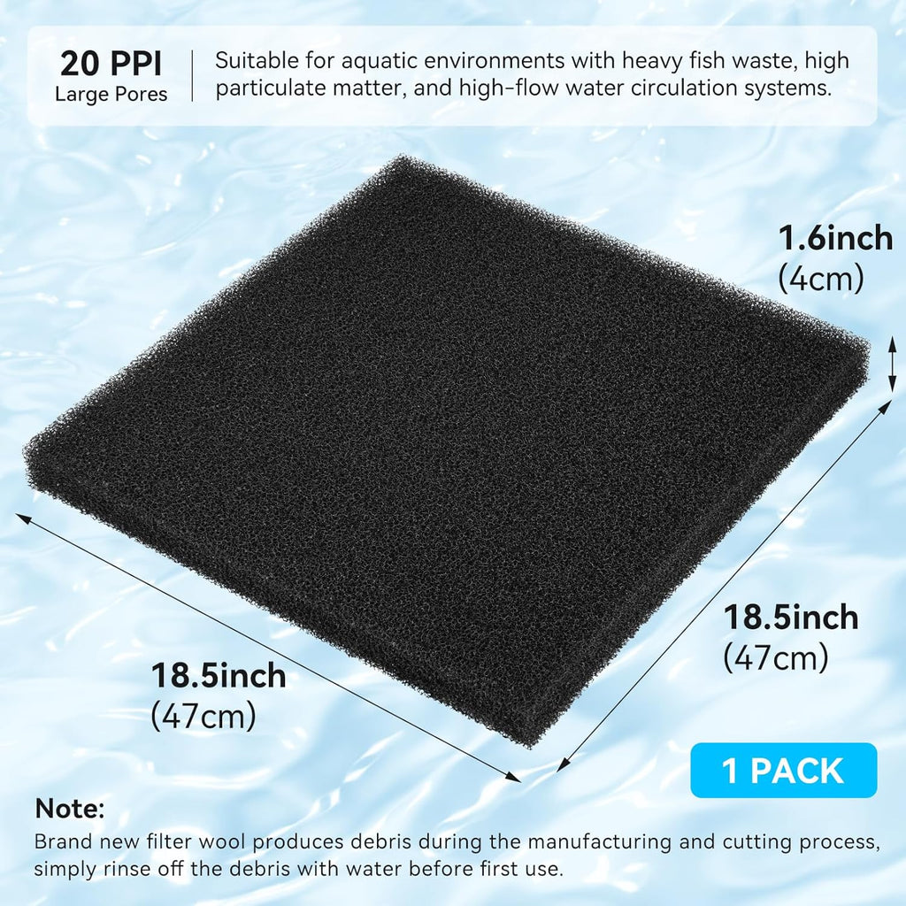 Borlech Aquarium Filter Sponge Pad, Filter Media Foam Sponges, Filter Accessories for Fish Tanks and Ponds (18.5"x18.5"x1.6", 20PPI, 1 Pack)