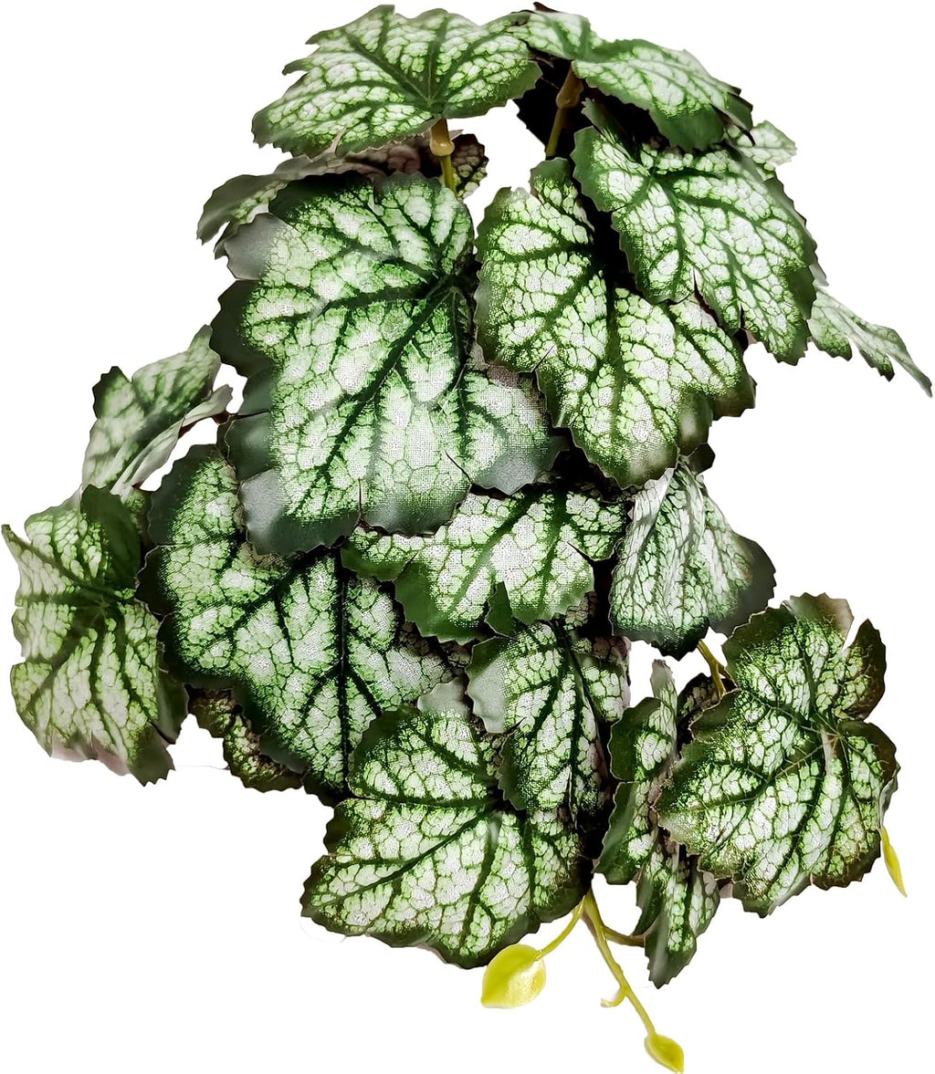 Woyrise Reptile Plants, Terrarium Hanging Plants Vines for Reptile Tank, Amphibian Habitat Leaves Decor with Suction Cups for Bearded Dragon Lizard Snake Gecko Frog Hermit Crab - 2Pack Green Heuchera