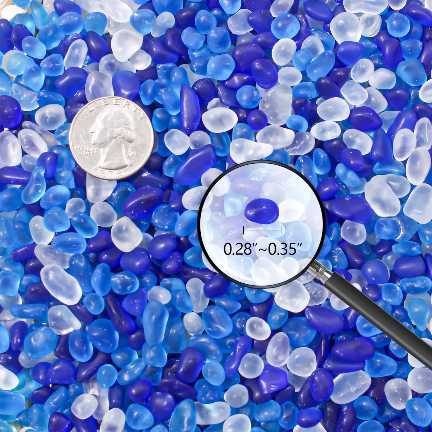 Keedolla 0.5 Lb Colorful Blue Sea Glass Pebbles Aquarium Gravel Fish Tank Rocks Small Frosted Glass Gemstones for Fish Turtle Tank, Vase Fillers, DIY Crafts, Succulent Plants Decor, 6-9mm