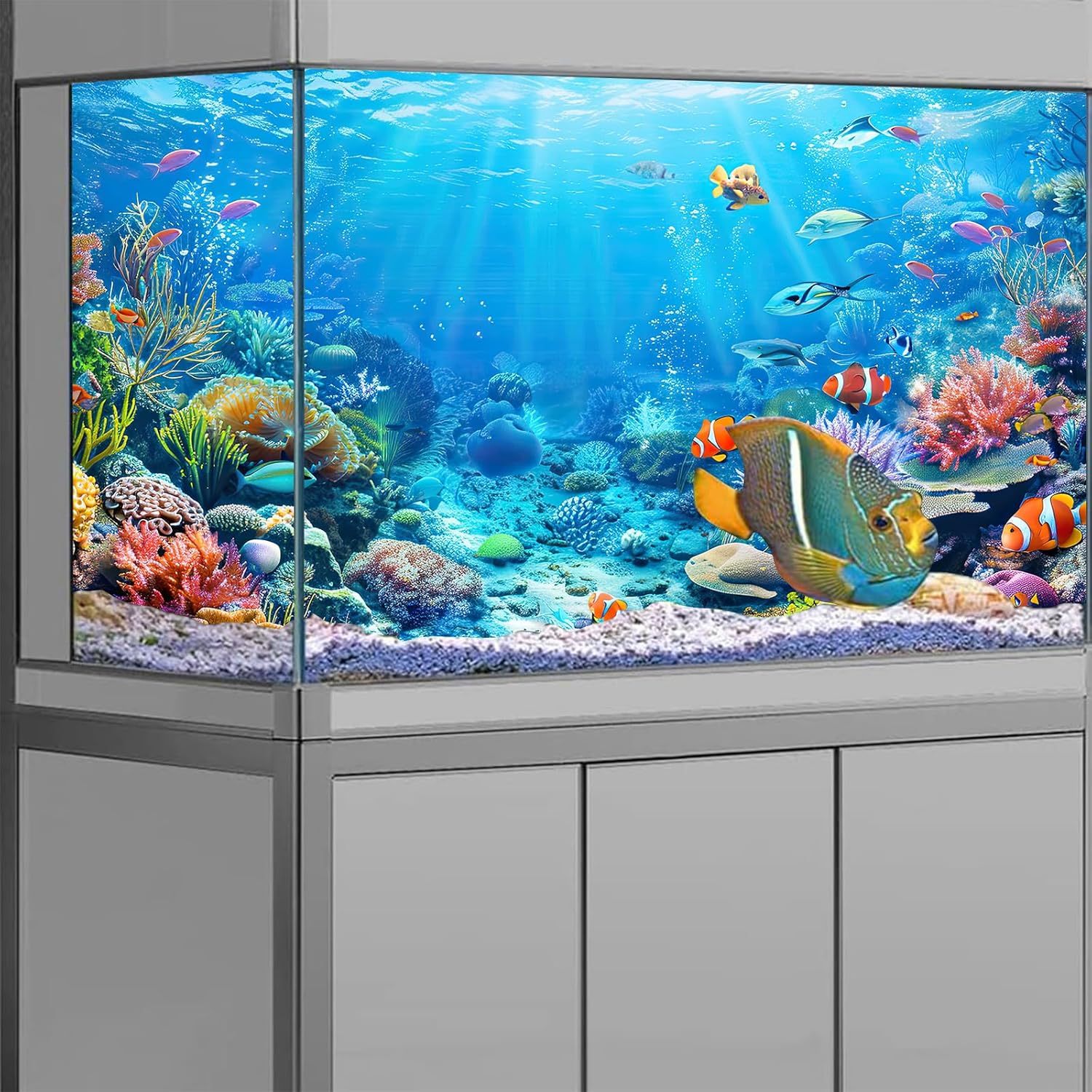 Underwater World Aquarium Background,Seaworld Ocean Floor Tropical Fish Coral Reef Aquatic Nature Plant Fish Tank Backdrop Decor, Polyester Fabric with 6 EVA Double-Sided Tapes 48x24 inches/120x60cm