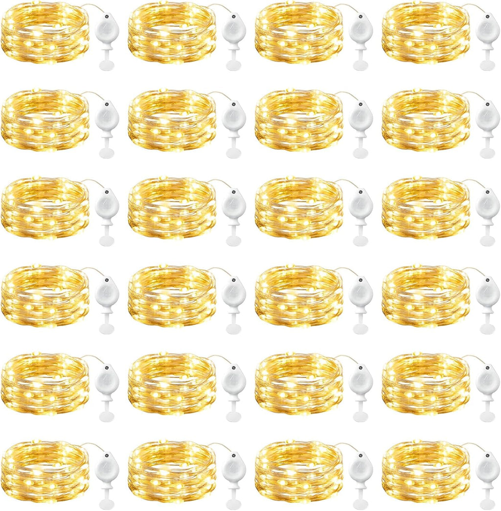 Brightown 24 Pack LED Fairy Lights Battery Operated String Lights, 7ft 20LED Waterproof Silver Wire String Lights, Firefly Starry Moon Lights for Mason Jars DIY Christmas Wedding Party Bedroom