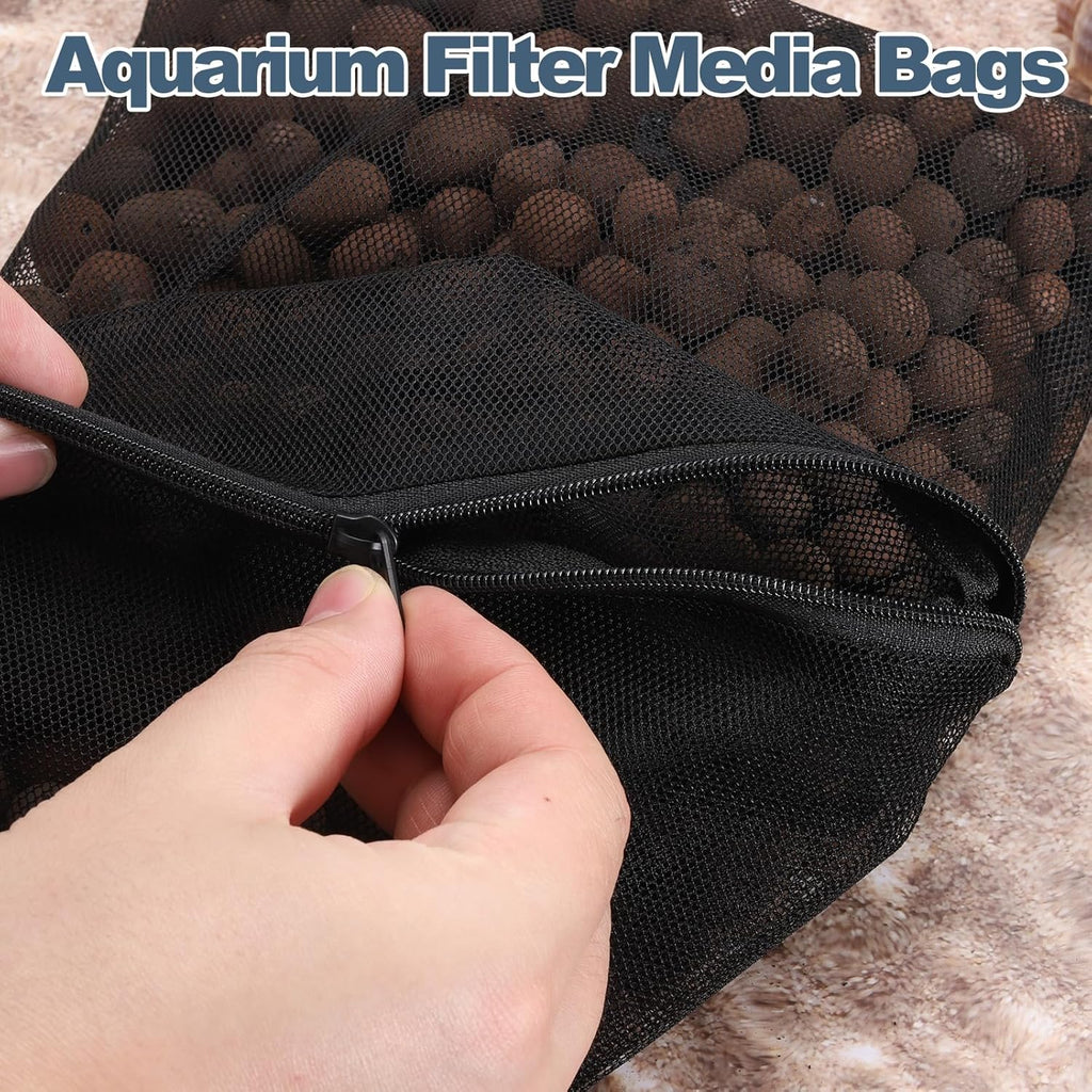 Aquarium Filter Media Bags, Fish Tank Fine Mesh Bag with Zipper Reusable Versatile 12 x 10 Inch, (Black, 10Pcs), Intended for Fish Tank/Aquarium/Pond/Activated Carbon/Ceramic Rings
