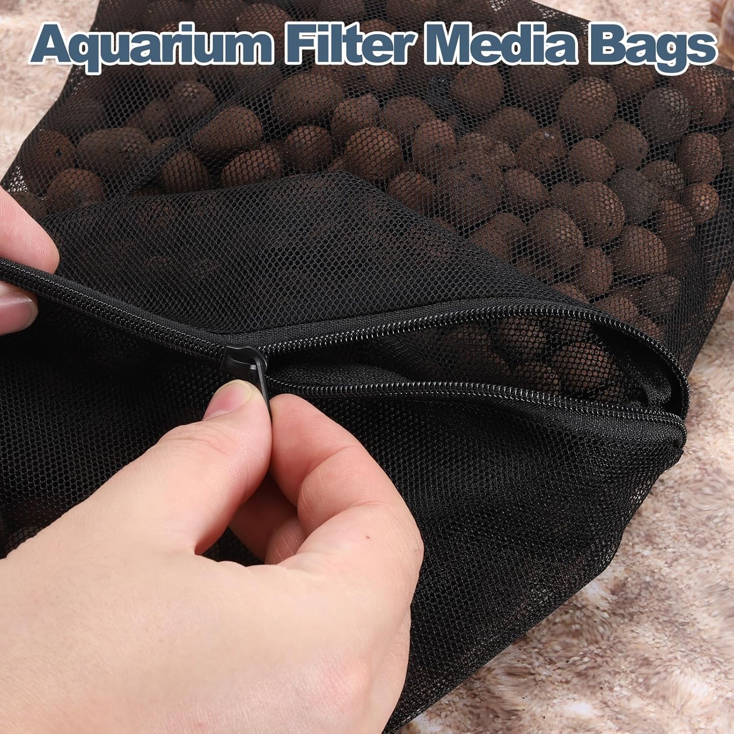 Aquarium Filter Media Bags, Fish Tank Fine Mesh Bag with Zipper Reusable Versatile 14 x 10 Inch, (Black, 10Pcs), Intended for Fish Tank/Aquarium/Pond/Activated Carbon/Ceramic Rings