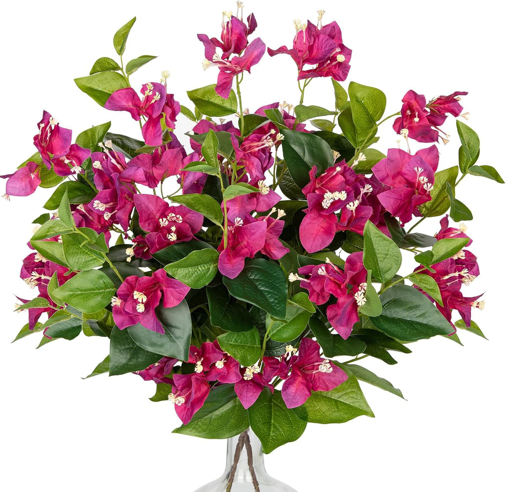 Hollyone 2Pcs Bougainvillea Artificial Flowers Bouquets Red Fake Flower Silk Flowers with Long Stem Floral Arrangements Faux Bougainvillea Flower Plant for DIY Wedding Party Centerpieces Home Decor