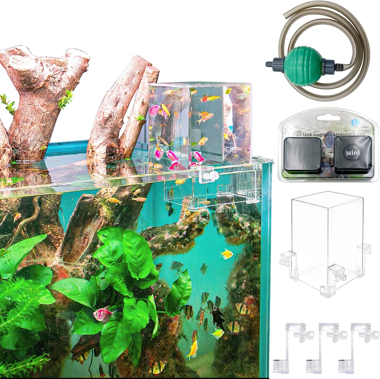 Vacuum Suspended Fish Tank – 0.8 Gallon Negative Pressure Aquarium with Clear Fish Elevator, Auto-Refill Water System, Increases Fish Activity Area & Unique Aquarium Décor