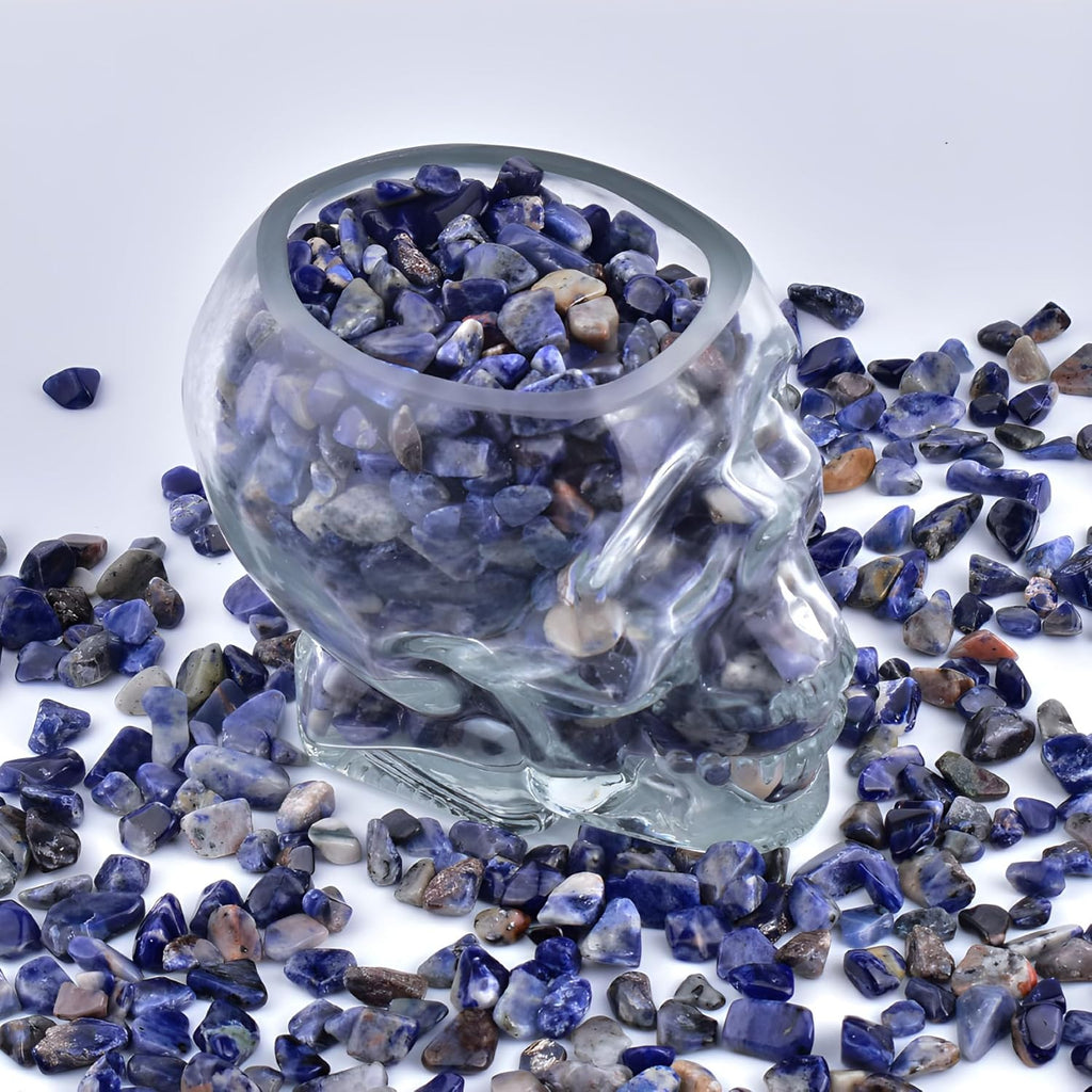 Polished Sodalite Crystal Chips 200 Pcs - 0.3" 10 oz Tumbled Stone Chips Crushed Sea Glass Stones Healing Reiki Crystal Jewelry Making Home Decoration