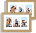 8x14 Picture Frame Set of 2, Natural Oak Wood Frame with Glass Collage Frame, Display Pictures 3-4x6 With Mat or 8 x 14 Without Mat - Horizontal or Vertical Wall Mounting