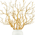 Geosar 13.8 Inch Small Manzanita Branches Plastic Faux Branches Artificial Antler Shaped Tree Branch Decorative Plant Twigs for Home Wedding Table Centerpiece Festival Decors(Gold,10 Pieces)