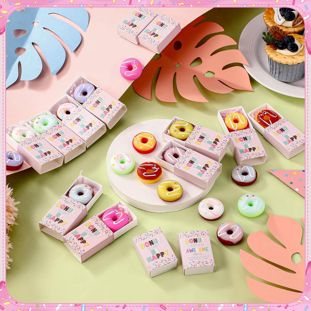 Wettarn 50 Sets Appreciation Donut Gifts Cute Stress Balls with Support Gift Boxes Inspirational Party Favors for Employee Coworker Friends Office Positive Stress Relief Toys
