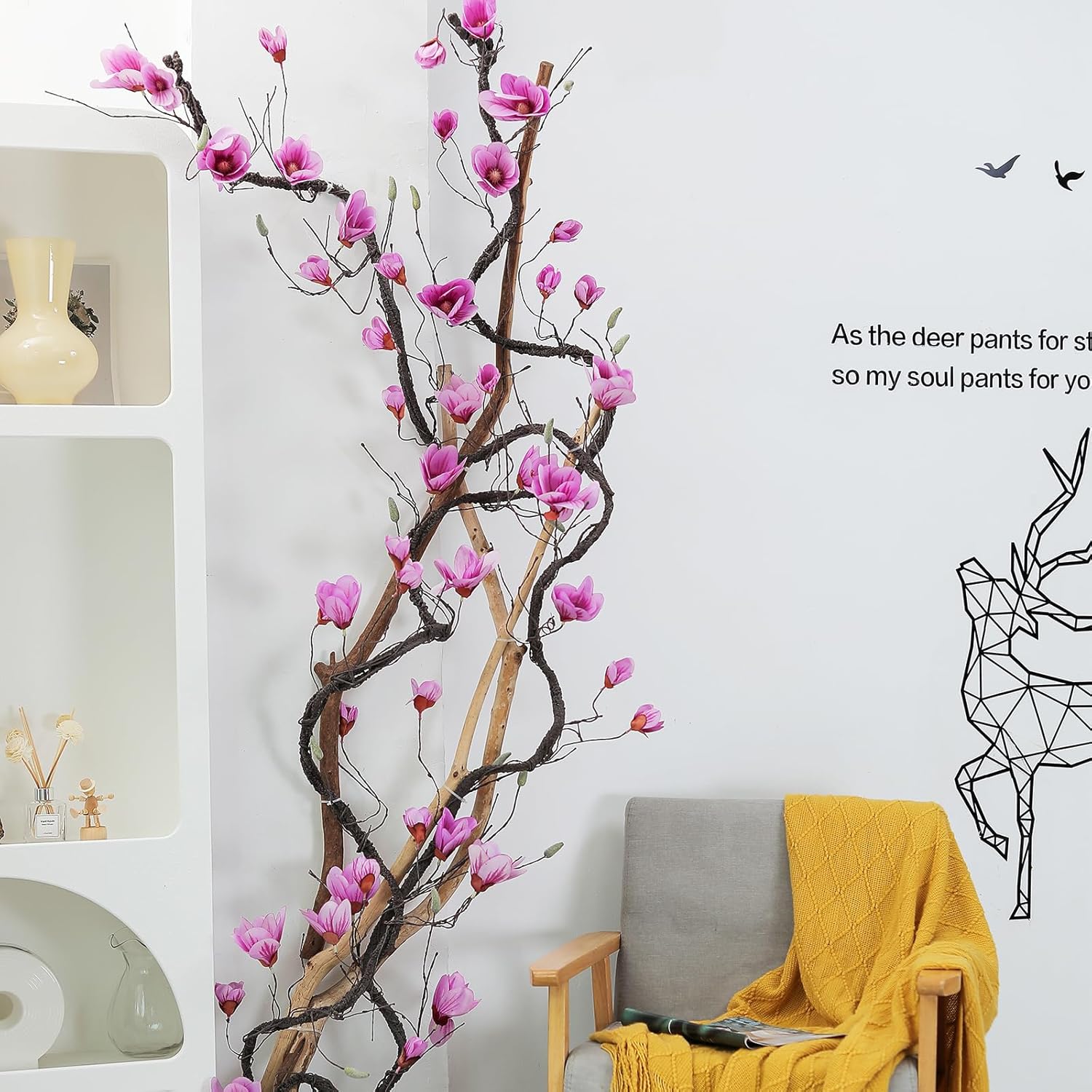 118 inch Artificial Magnolia Orchid Flowers Ivy Vines Garland Fake Tree Branches Trunk with Flores Wreath for Wedding Arch Wall Hanging Home Room Decoration (Rose red)
