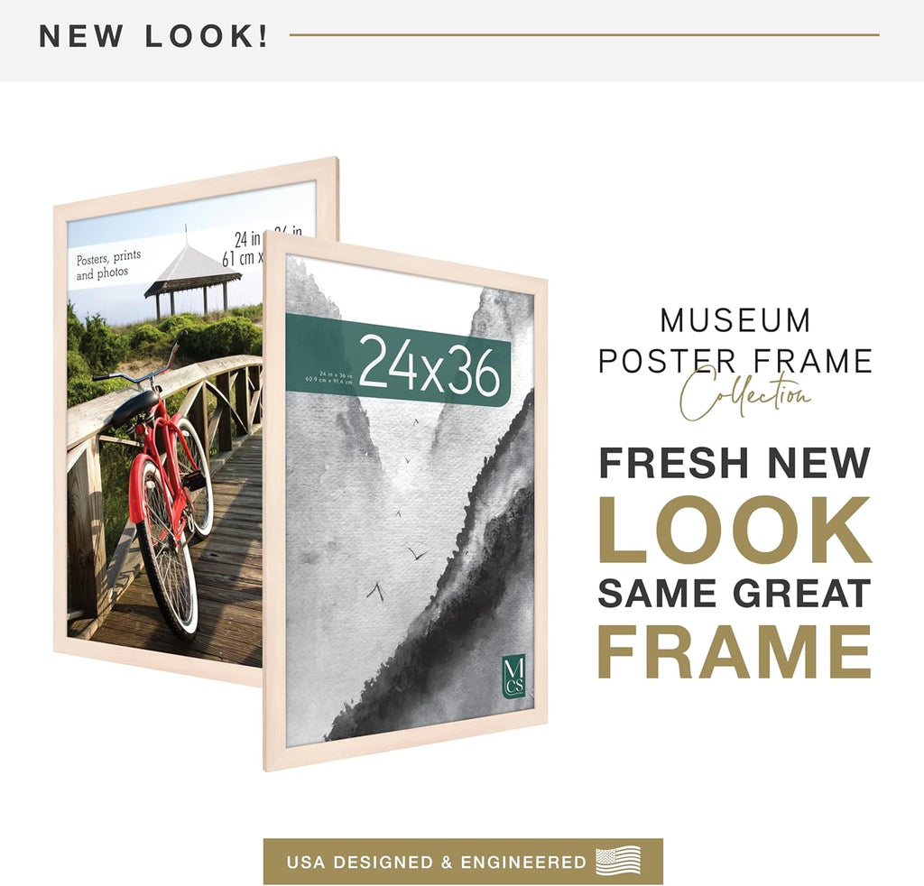 MCS Museum Poster Frame 24x36 Natural Woodgrain, Vertical & Horizontal Wall Hanging Large Picture Frame for Photos, Posters & Art Prints (1-Pack)