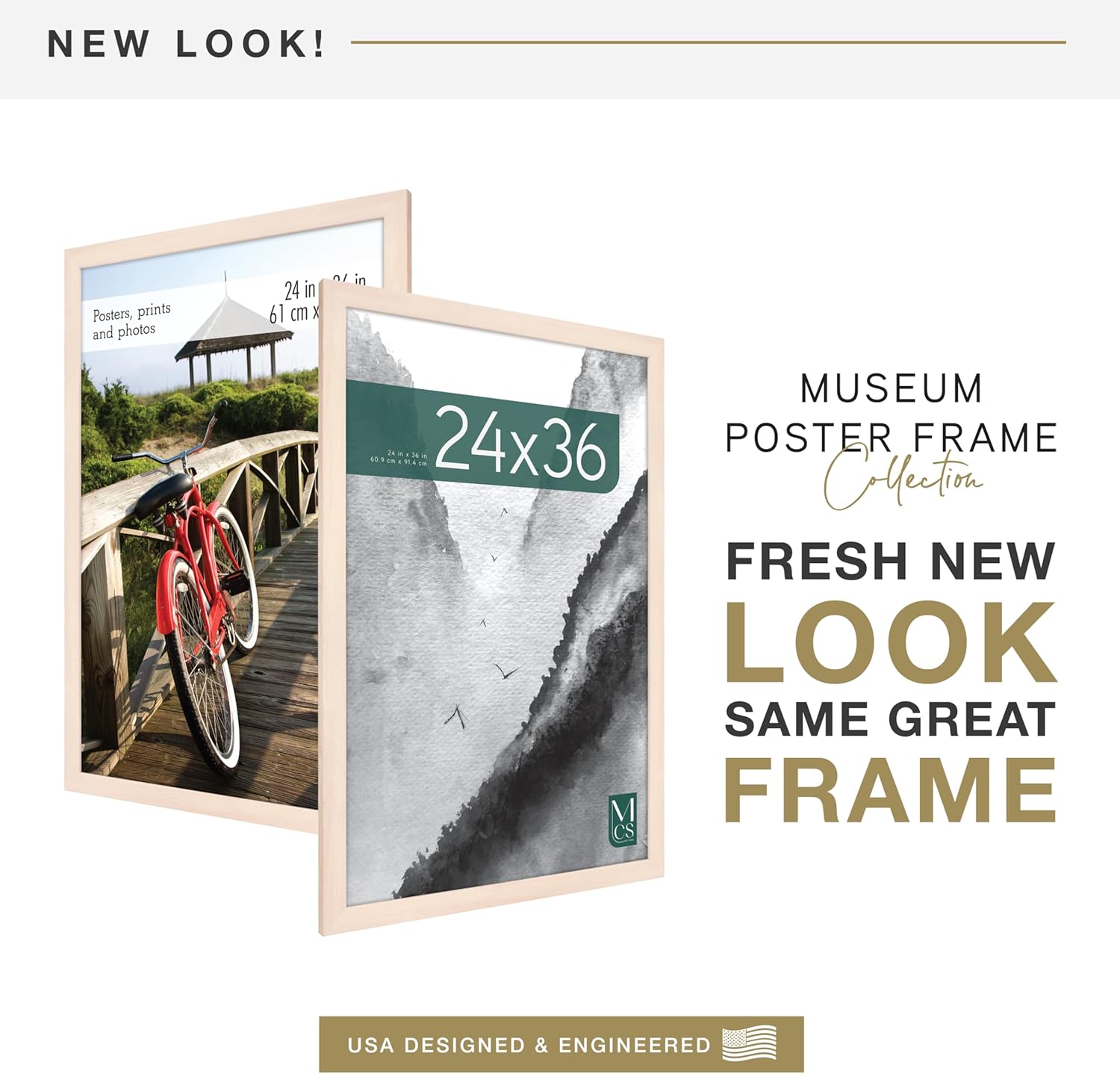 MCS Museum Poster Frame 24x36 Natural Woodgrain, Vertical & Horizontal Wall Hanging Large Picture Frame for Photos, Posters & Art Prints (1-Pack)