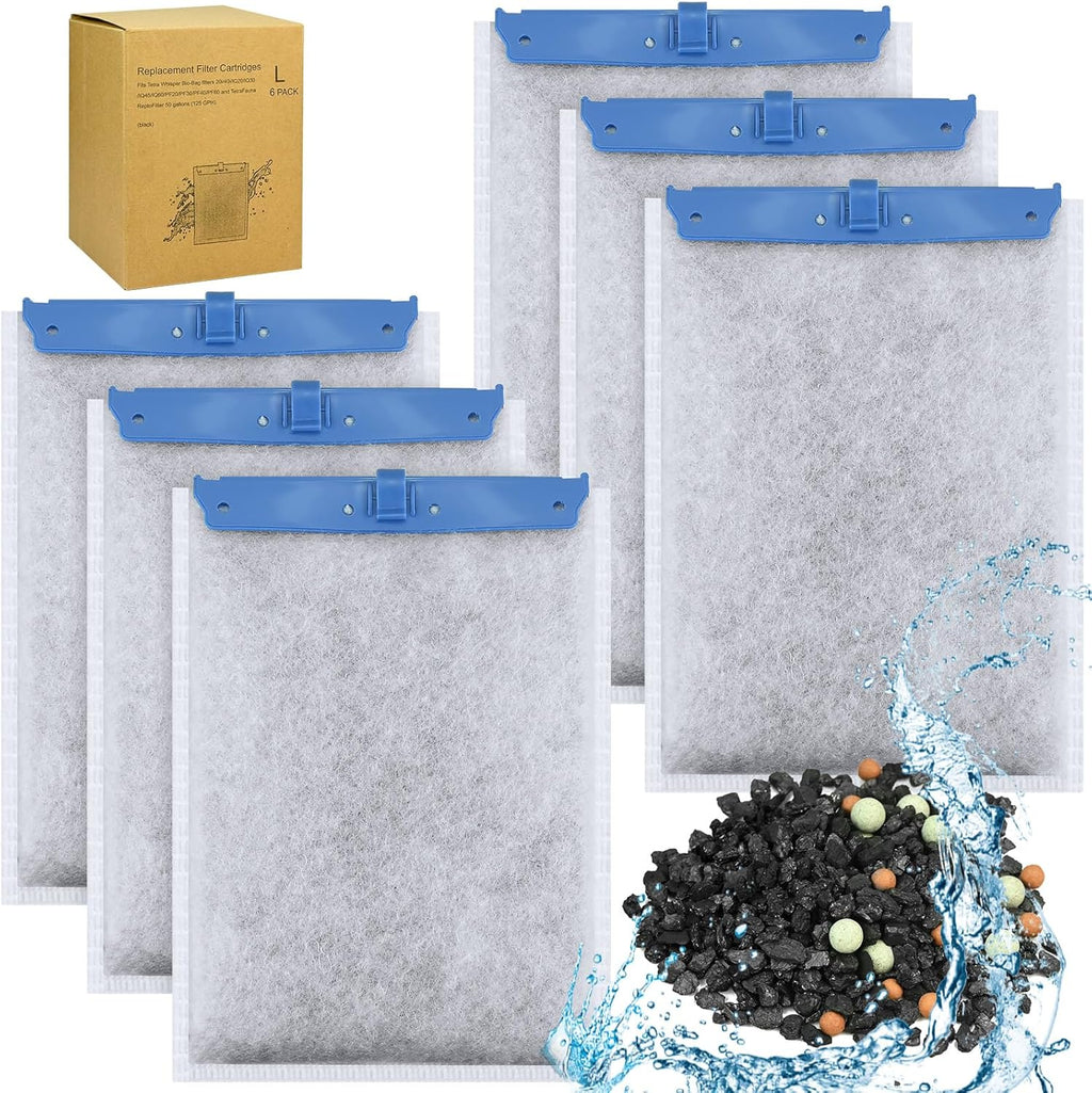 6 Pack Large Replacement Aquarium Filter Cartridges Compatible with Tetra Whisper Bio-Bag Filters, Fish Tank Large Filter Cartridges for Whisper 20i/40i IQ20/30/45/60 PF20/30/40/60 Power Filters