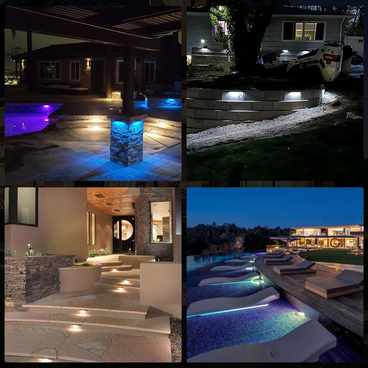 8 Pack 7 inch RGB LED Hardscape Lighting Step Lights Retaining Wall Lights with Color Changing & Warm White Mode Low Voltage Landscape Paver Lights Waterproof Deck Lights for Outside Stairs Yard