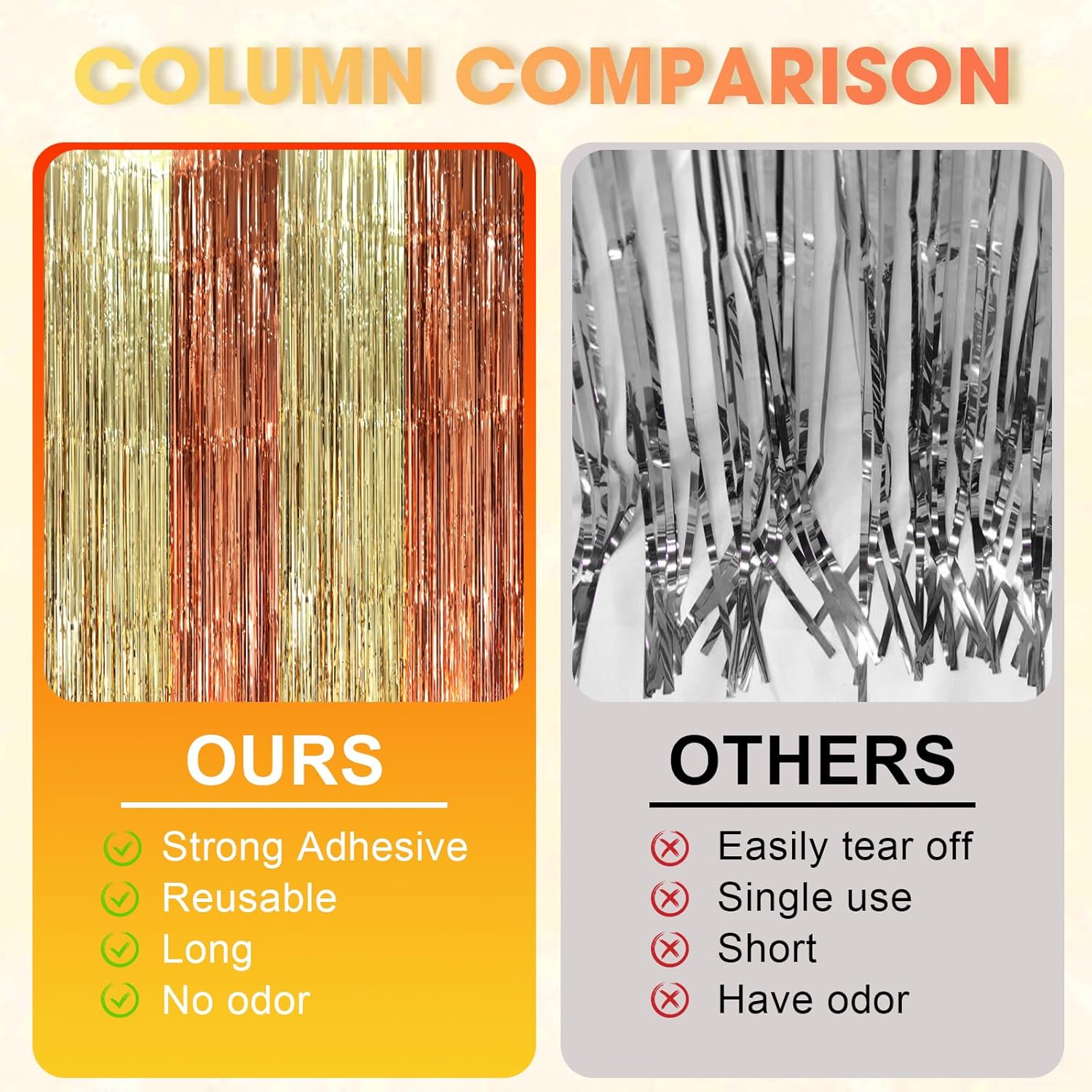 2 Pack Rose and Champion Foil Fringe Backdrop Curtains, Tinsel Streamers Party Decorations, Fringe Backdrop, Door Shimmer for Anniversary or Birthday Party