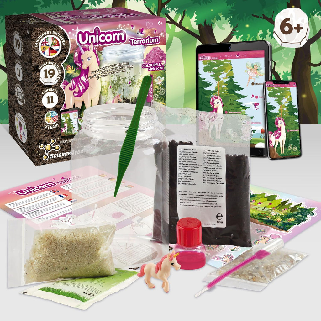 Science4you Unicorn Terrarium Kit for Girls and Boys - Terrarium Starter Kit to Make Your Own Ecosphere, Unicorn Toy + 19 Unicorn Stickers + Pink Sand Included, Game and Gift for Kids 6+ Year olds