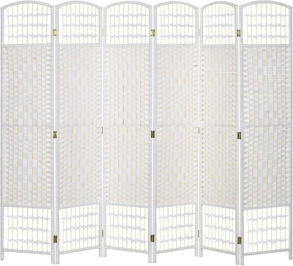 HOMCOM 6 Panel Room Divider, Folding Privacy Screen, 5.6' Room Separator, Wave Fiber Freestanding Partition Wall Divider, White