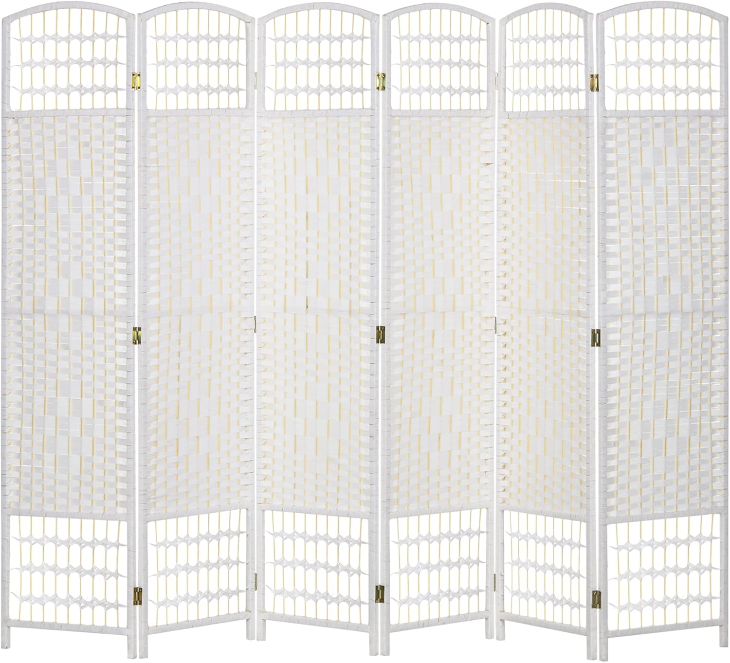 HOMCOM 6 Panel Room Divider, Folding Privacy Screen, 5.6' Room Separator, Wave Fiber Freestanding Partition Wall Divider, White