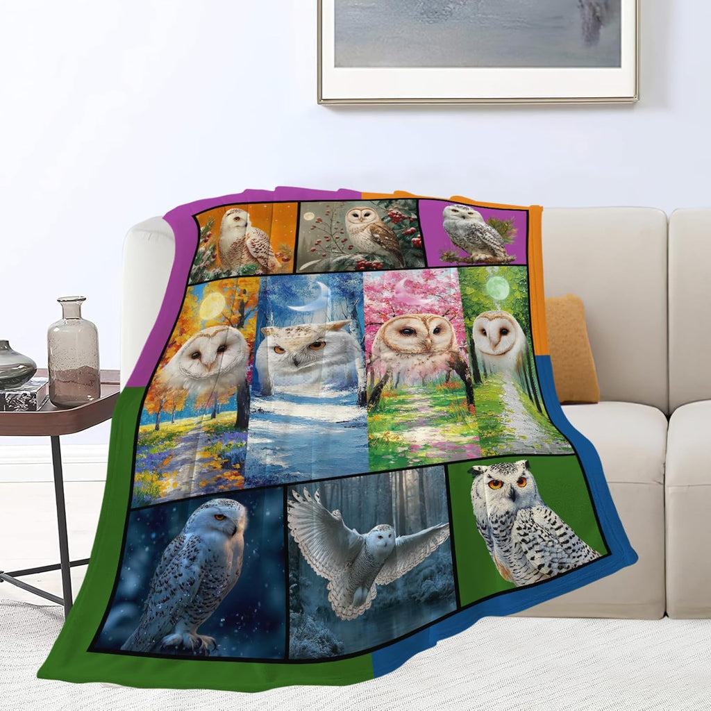 White Owl Throw Blanket White Owl Stuff Gifts for Kids Girls Boys Adults Women Men Soft Cozy Warm Plush Fluffy Fuzzy Fleece Blanket Decor 40''X50''