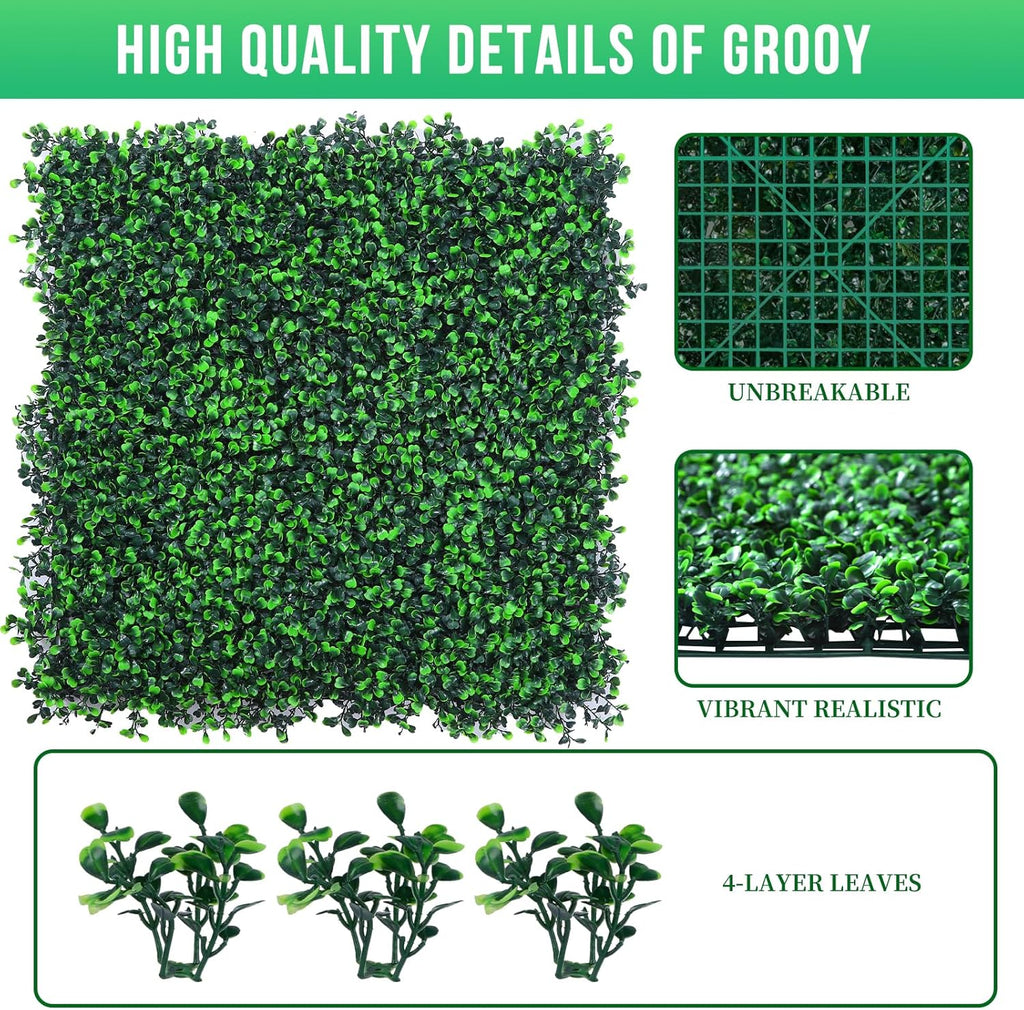20"x20" Grass Wall,16PCS Artificial Boxwood Panels Cover 44.4SQFT,4 Layers Plant Wall, Greenery Backdrop,Privacy Hedge Screen,Green Panels Decor for Outdoor Garden and Indoor Home Wedding
