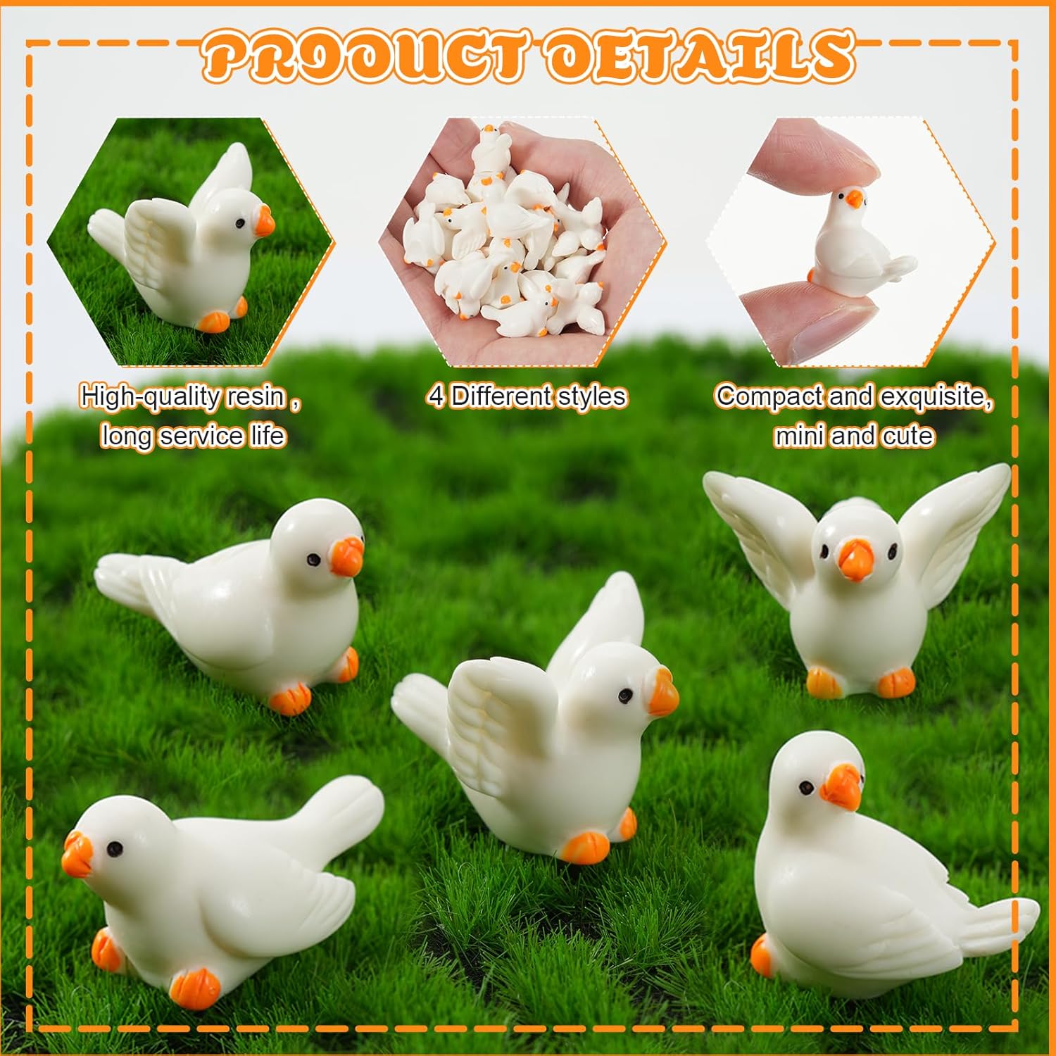 48 Pcs Mini Bird Figurine, 4 Styles Resin Miniature Birds for Crafts, Cute Doves Bird Statue for Dollhouse DIY Craft Garden Decor