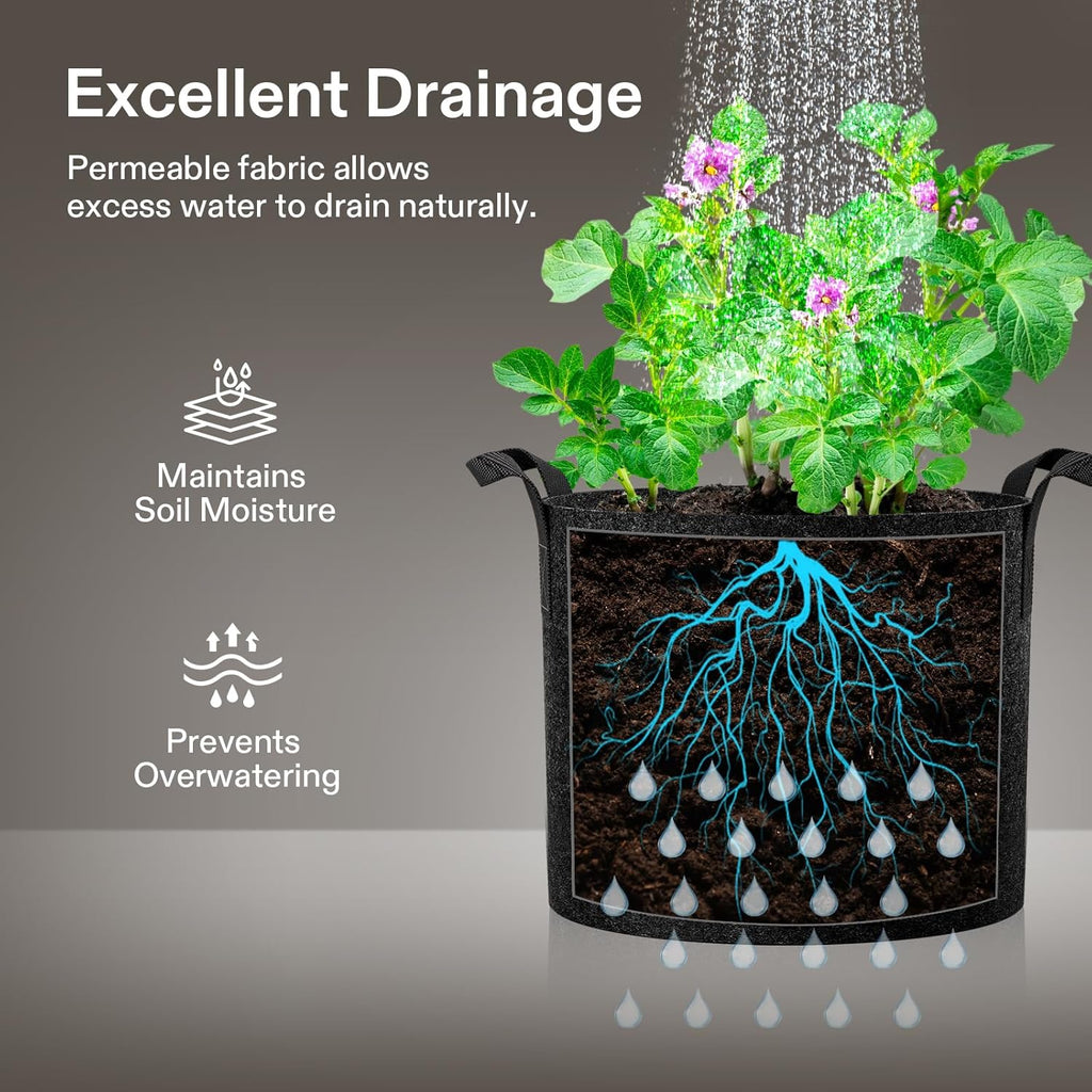 VIVOSUN 20-Pack 10 Gallon Grow Bags, Heavy Duty Thickened Nonwoven Fabric Pots with Handles for Flowers Fruits and Vegetables Black