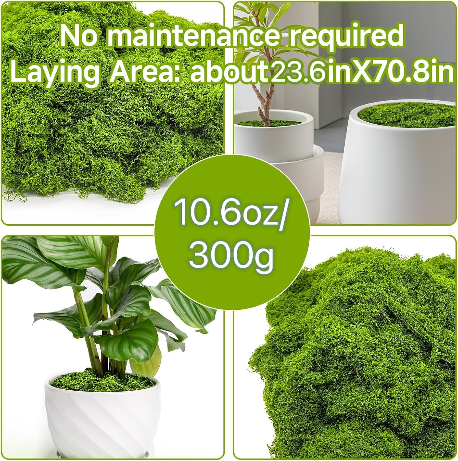 Fake Green Moss for Potted Plants Indoor, 10.6oz Artificial Moss for Crafts, Faux Moss Decor for Fairy Garden, DIY Decorative, Model Making, Walls, Glass Containers, Home