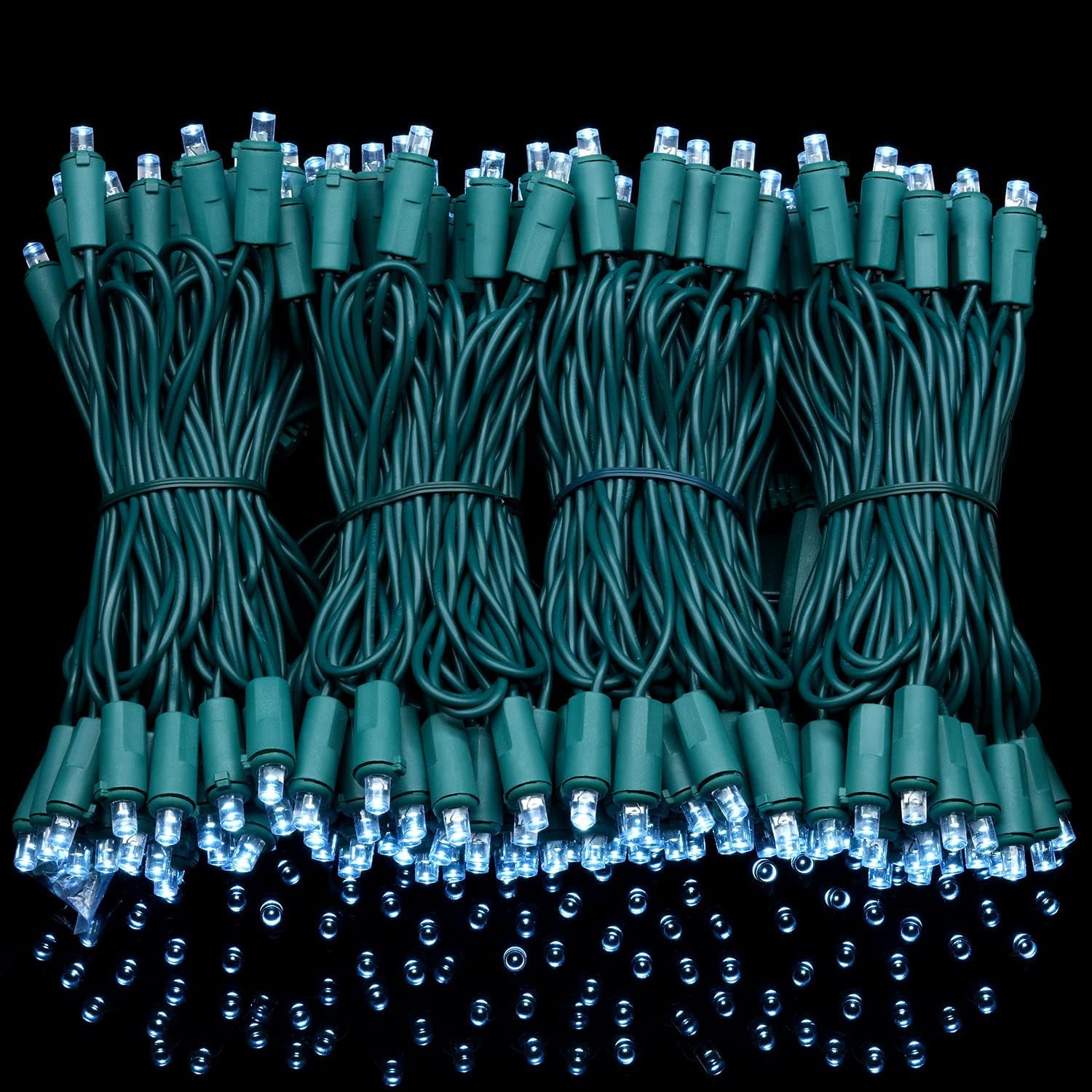 YULETIME 200 Cool White Wide Angle LED Christmas Lights, 66 Feet Green Wire UL Certified 5mm Holiday String Light Set (Cool White)