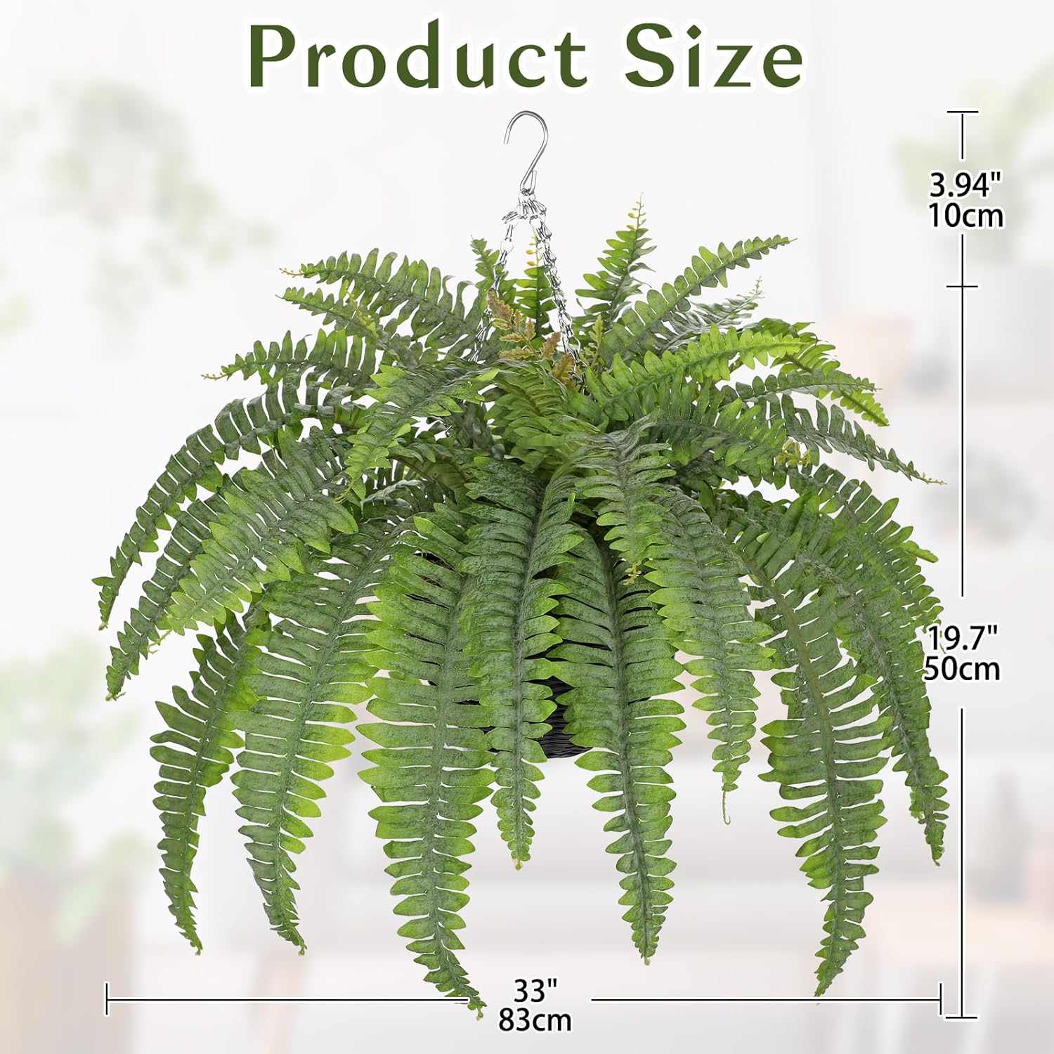 Hollyone 33" Artificial Boston Fern Hanging Basket Large 39 Leaves Fake Ferns in Rattan Pot Greenery Plants for Outdoors & Indoor Faux Fern Bush Basket Plant Patio Garden Home Decor Dusty Green
