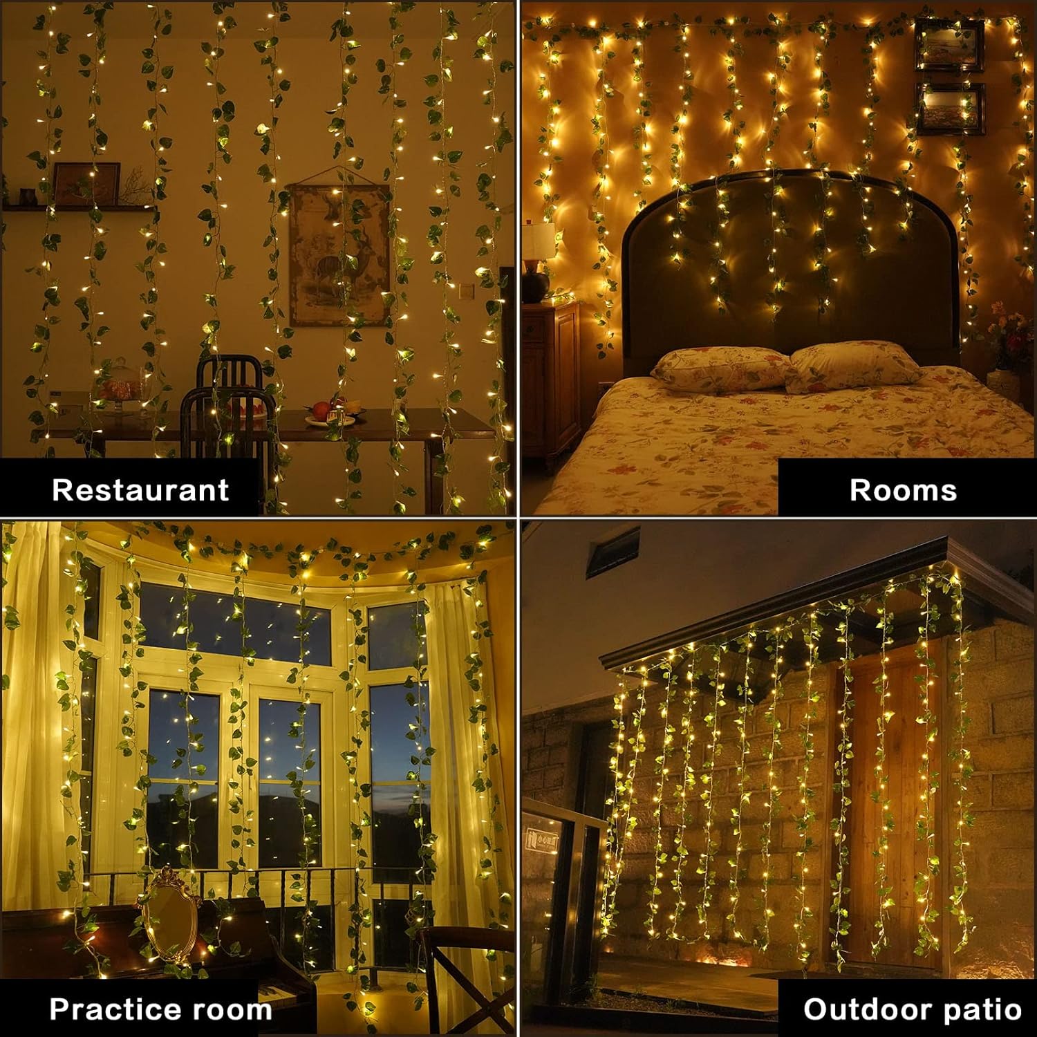 Led Ivy Vine Lights 12 Pack 9.4 FT * 6.2 FT Artificial Ivy with 240 Curtain Lights 8 Modes Room Vines for Bedroom Wall Weddings Party Christmas Garden Festival Decor