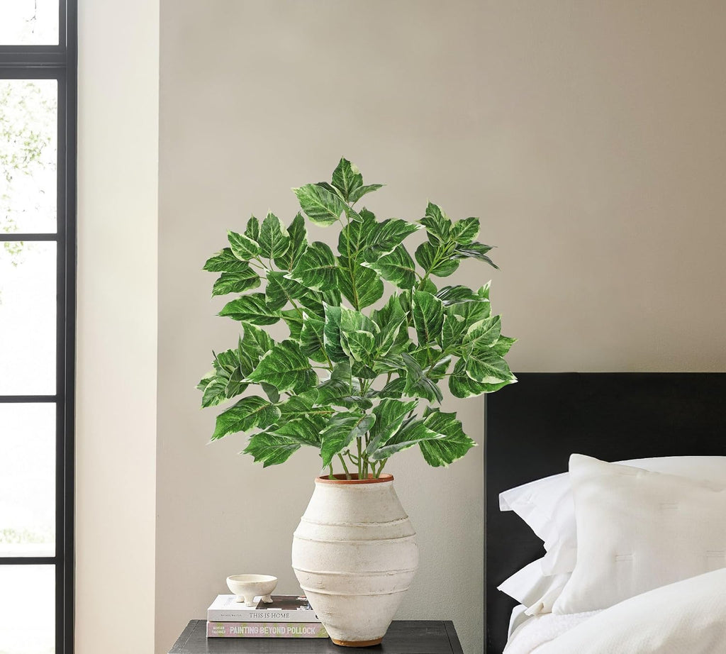 Hollyone 3PCS Artificial Greenery Stems for Vase 33.4 Inch Faux Leaf Branches Long Stems Fake Shrubs Branches Leaves Plants with White-Edged Twig Stems for Vase Garden Office Wedding Home Decor