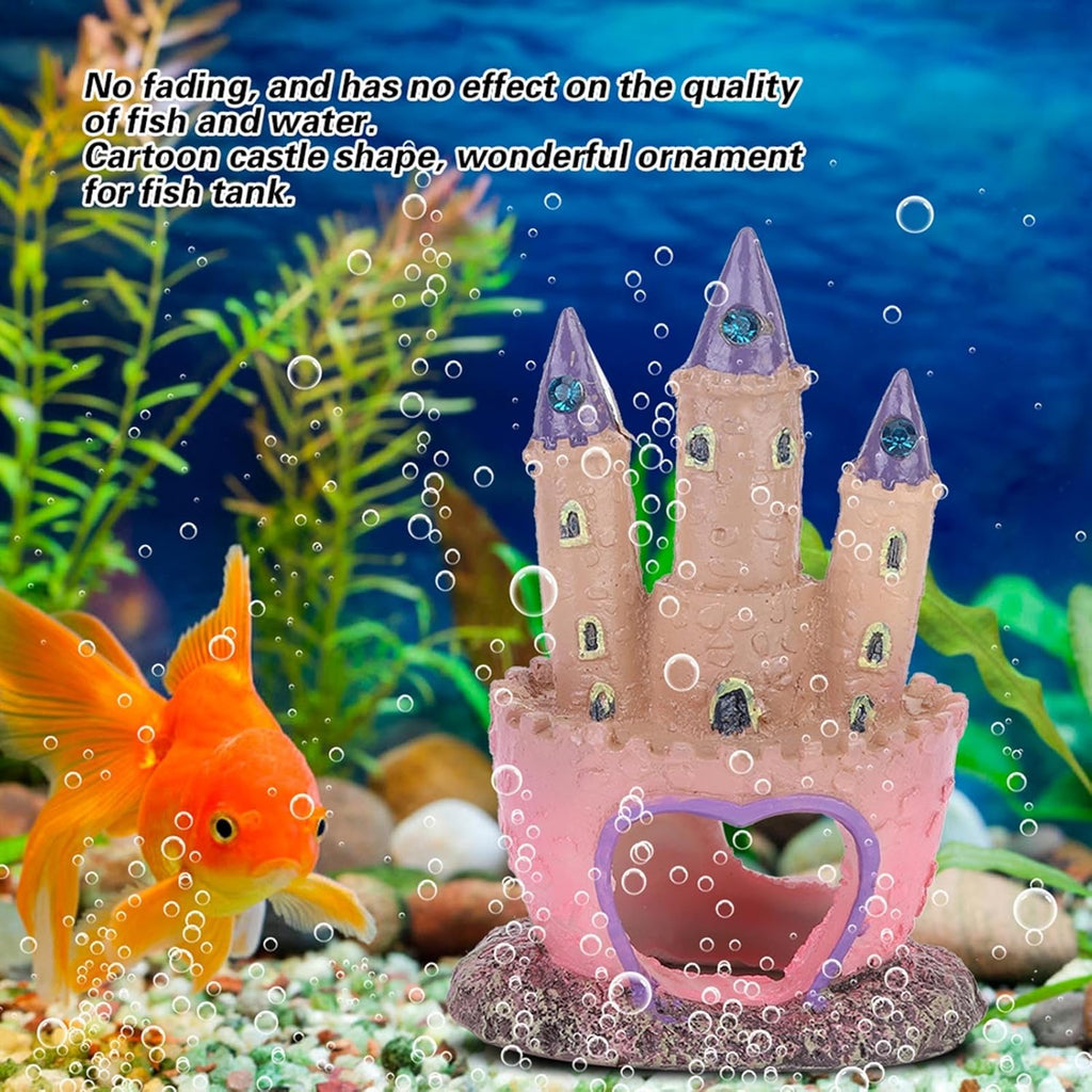 Pink Fish Tank Decor, 4.33 * 3.94 * 2.76in Cute Cartoon Aquarium Castle, Small Fish Tank Castle for Aquarium and Reptile Box