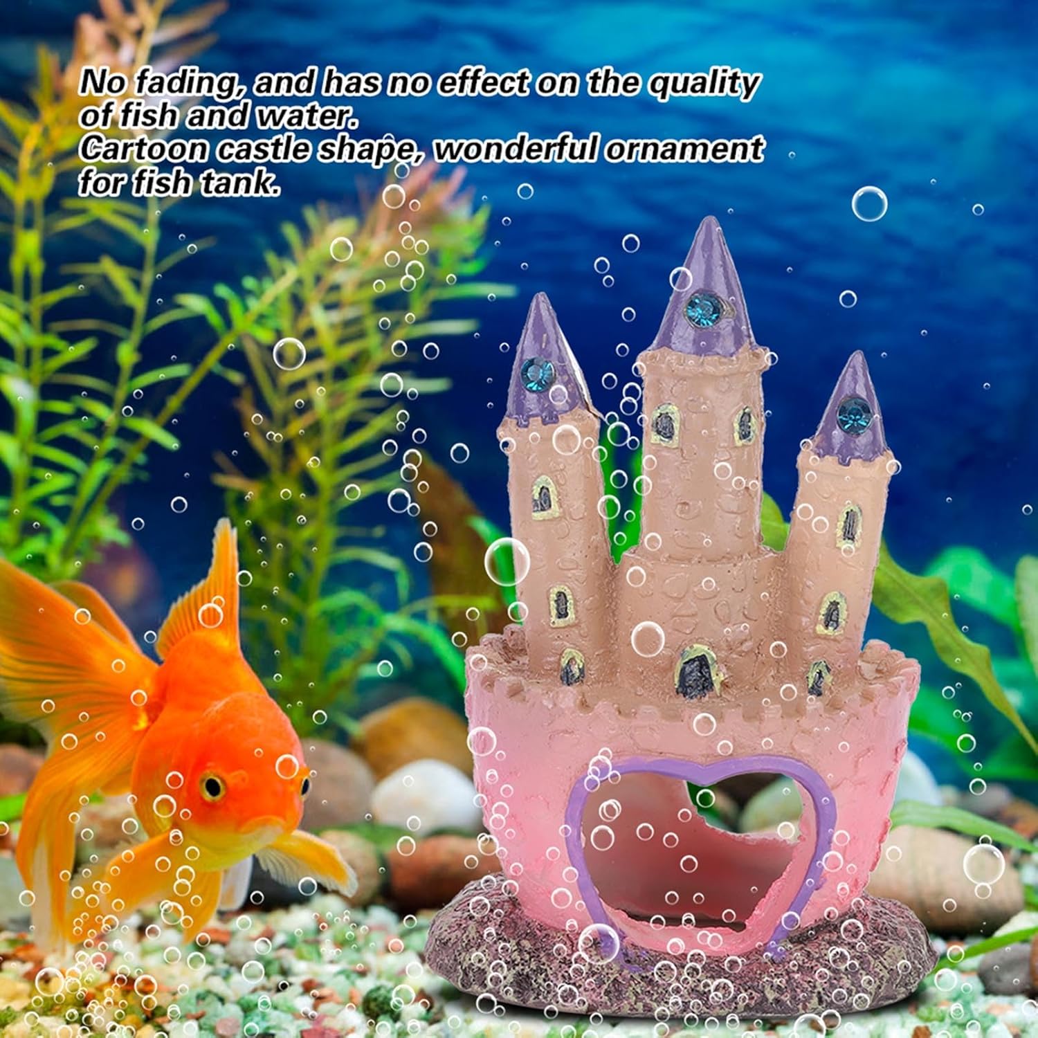 Pink Fish Tank Decor, 4.33 * 3.94 * 2.76in Cute Cartoon Aquarium Castle, Small Fish Tank Castle for Aquarium and Reptile Box